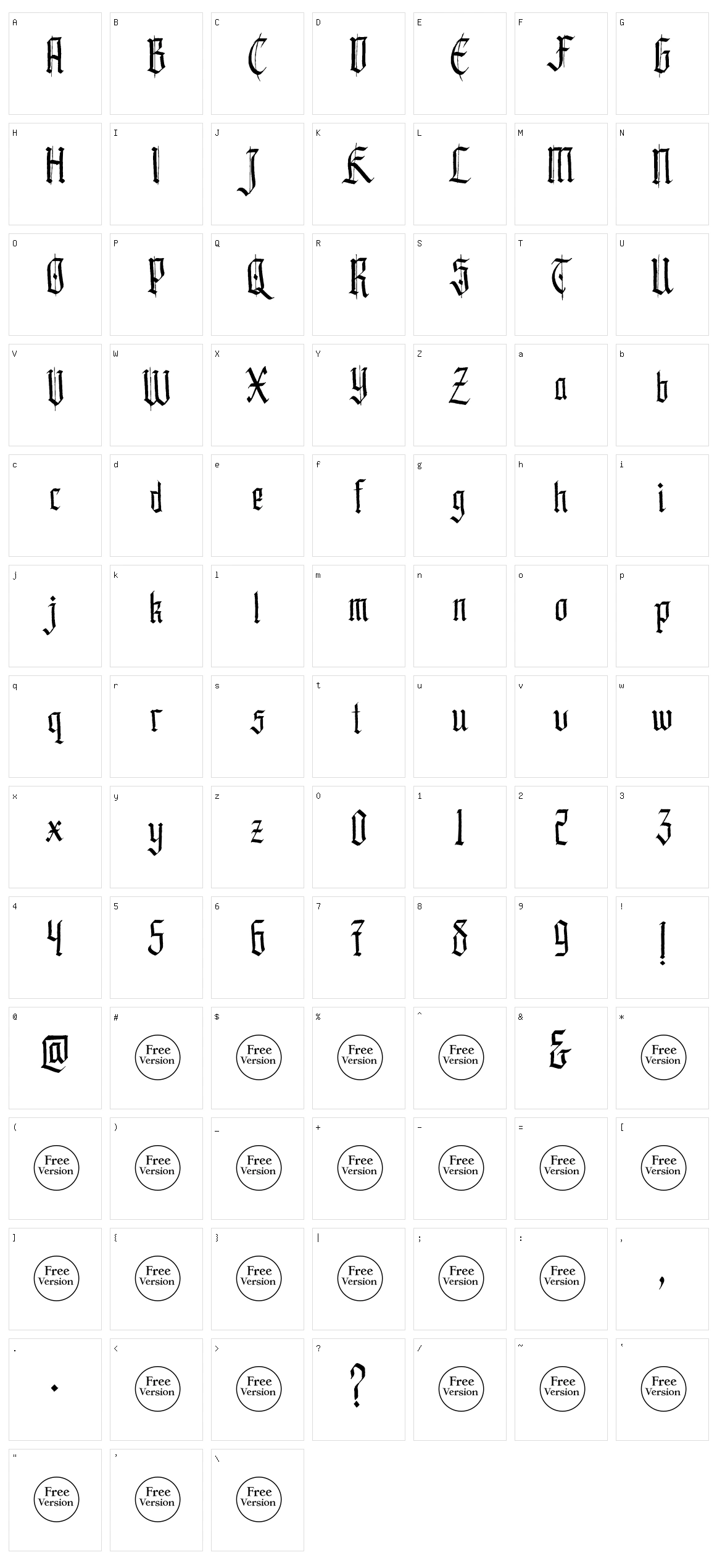 Hardinge Character Set