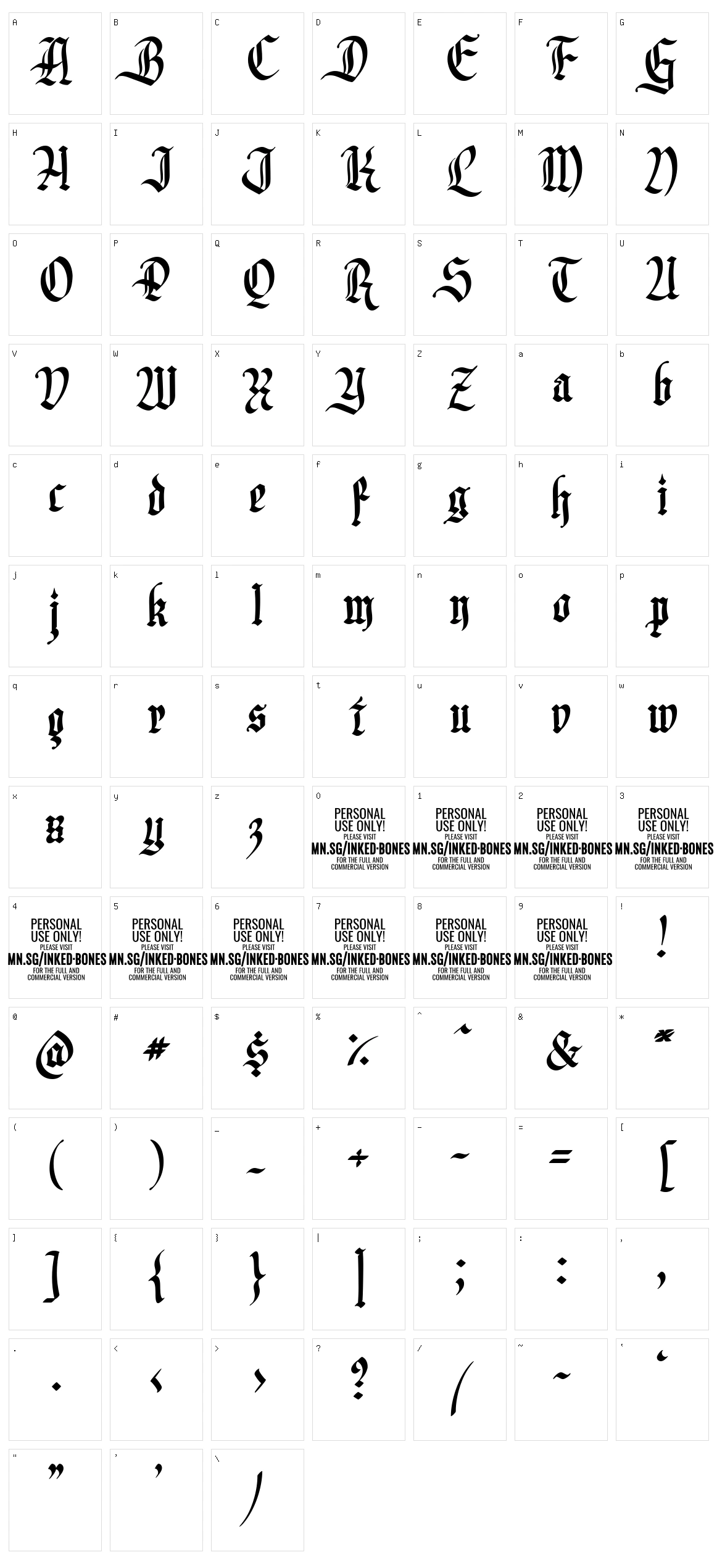 Inked Bones Character Set