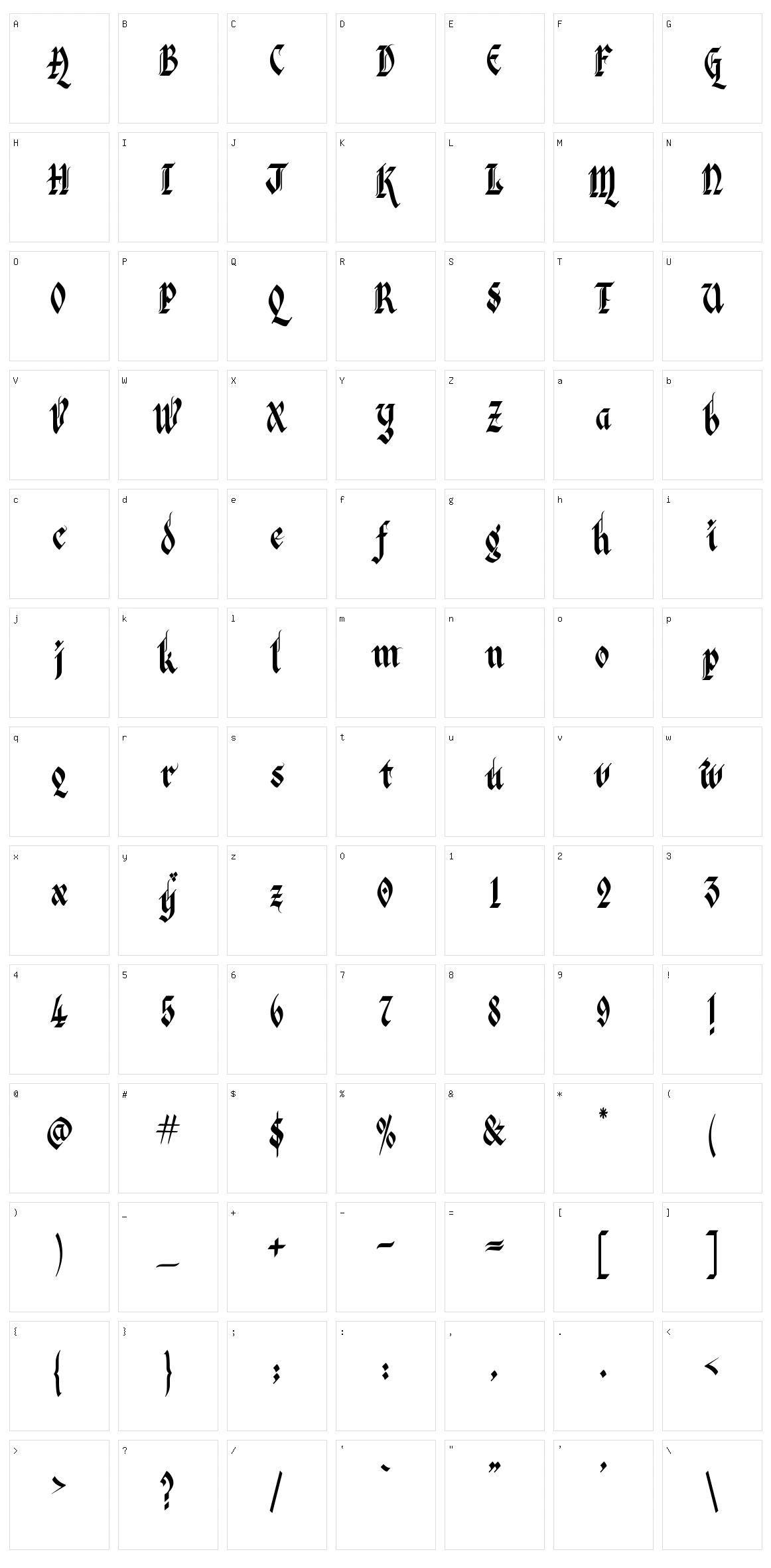 Kingthings Italique Character Set