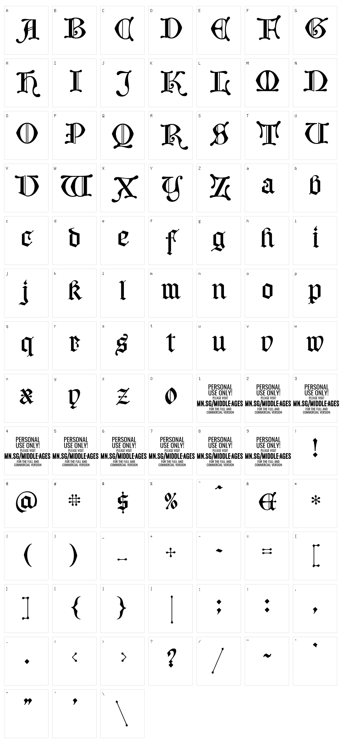 Middle Ages Character Set