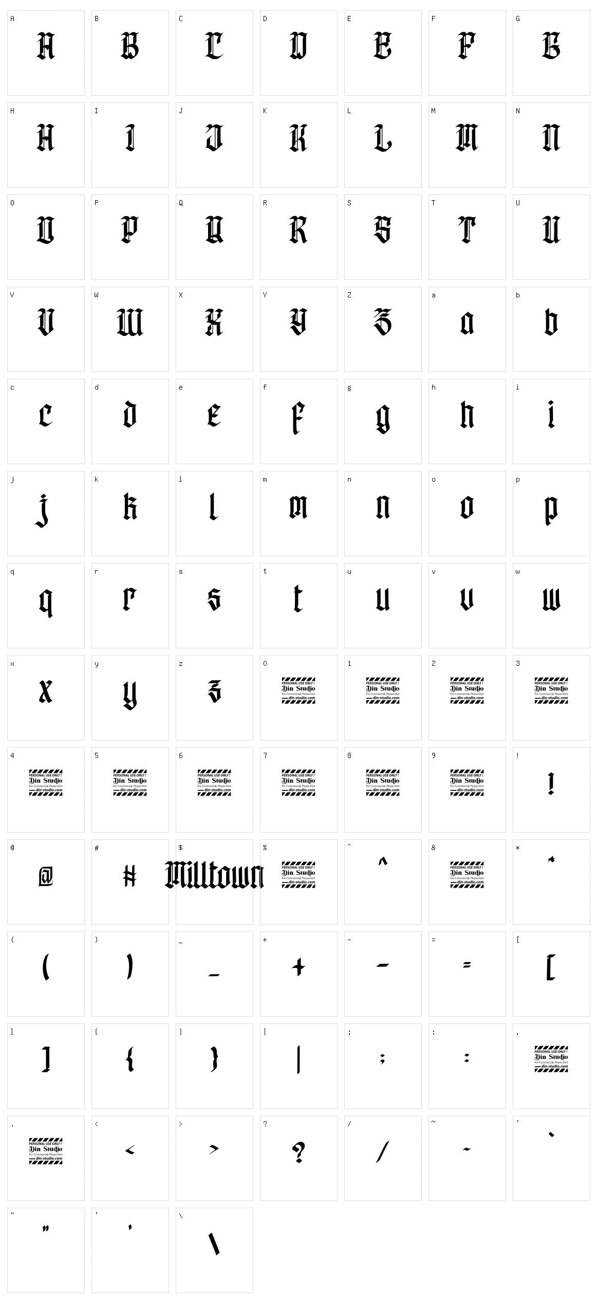 Milltown Character Set