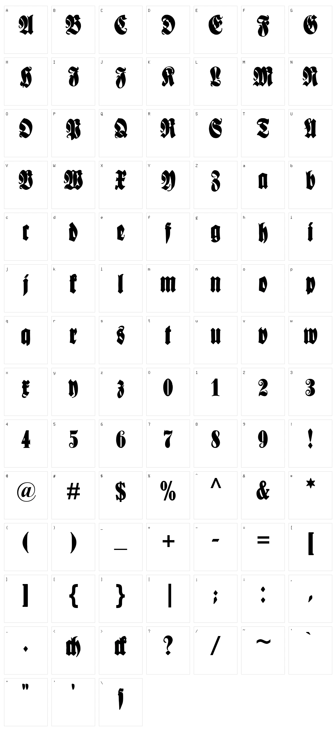 Schmale Anzeigenschrift Character Set