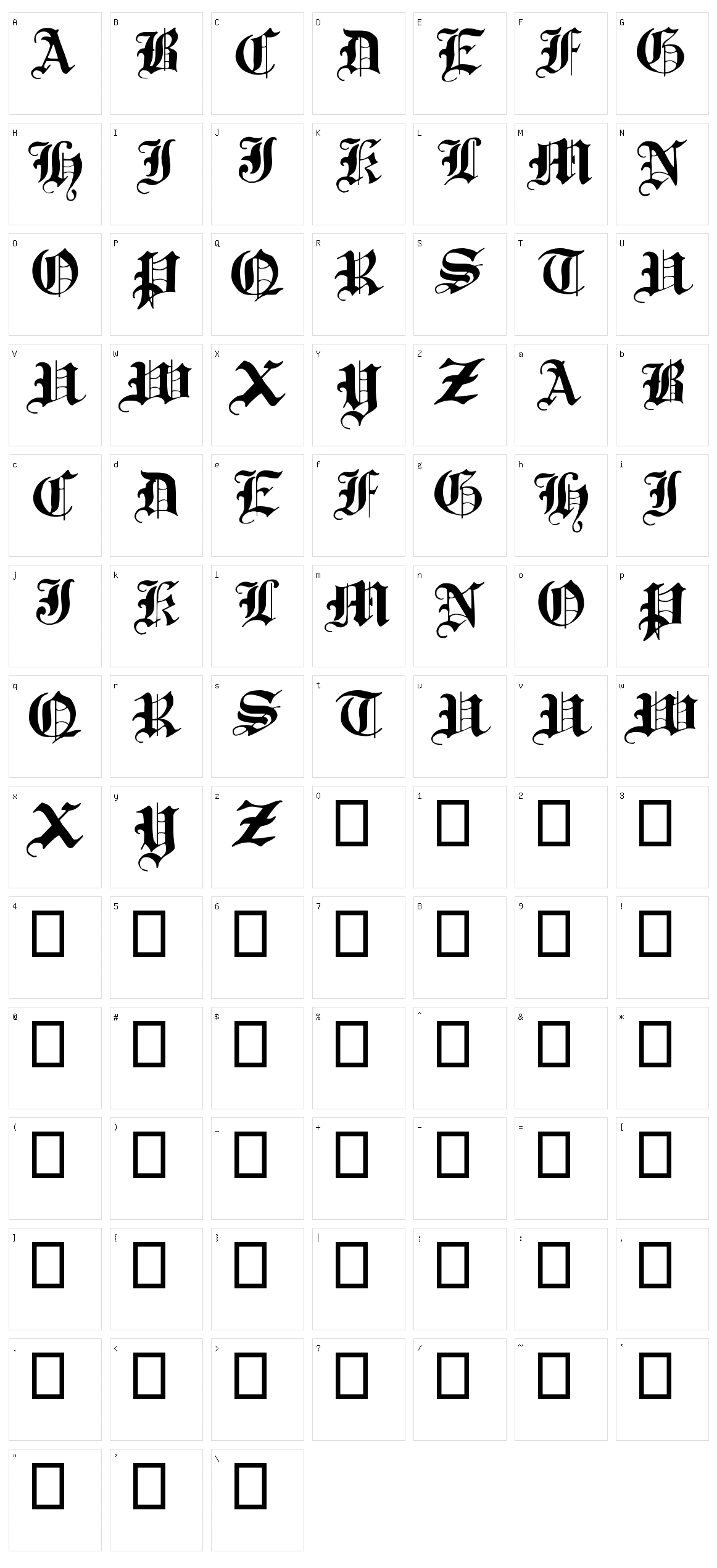 Traditional Gothic, 17th c. Character Set