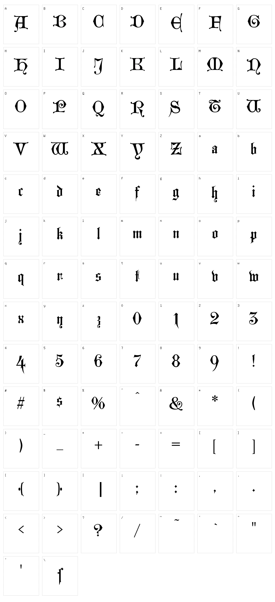 Westminster Gotisch Character Set