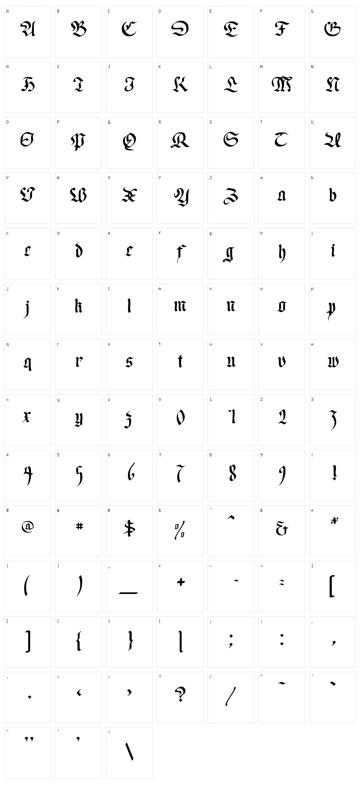 Written Frax Character Set