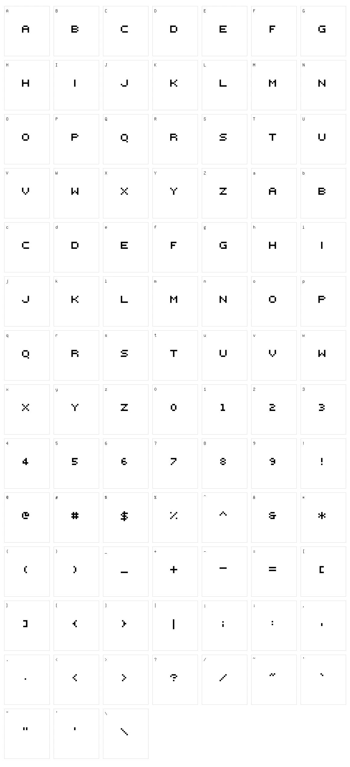 000webfont Character Set