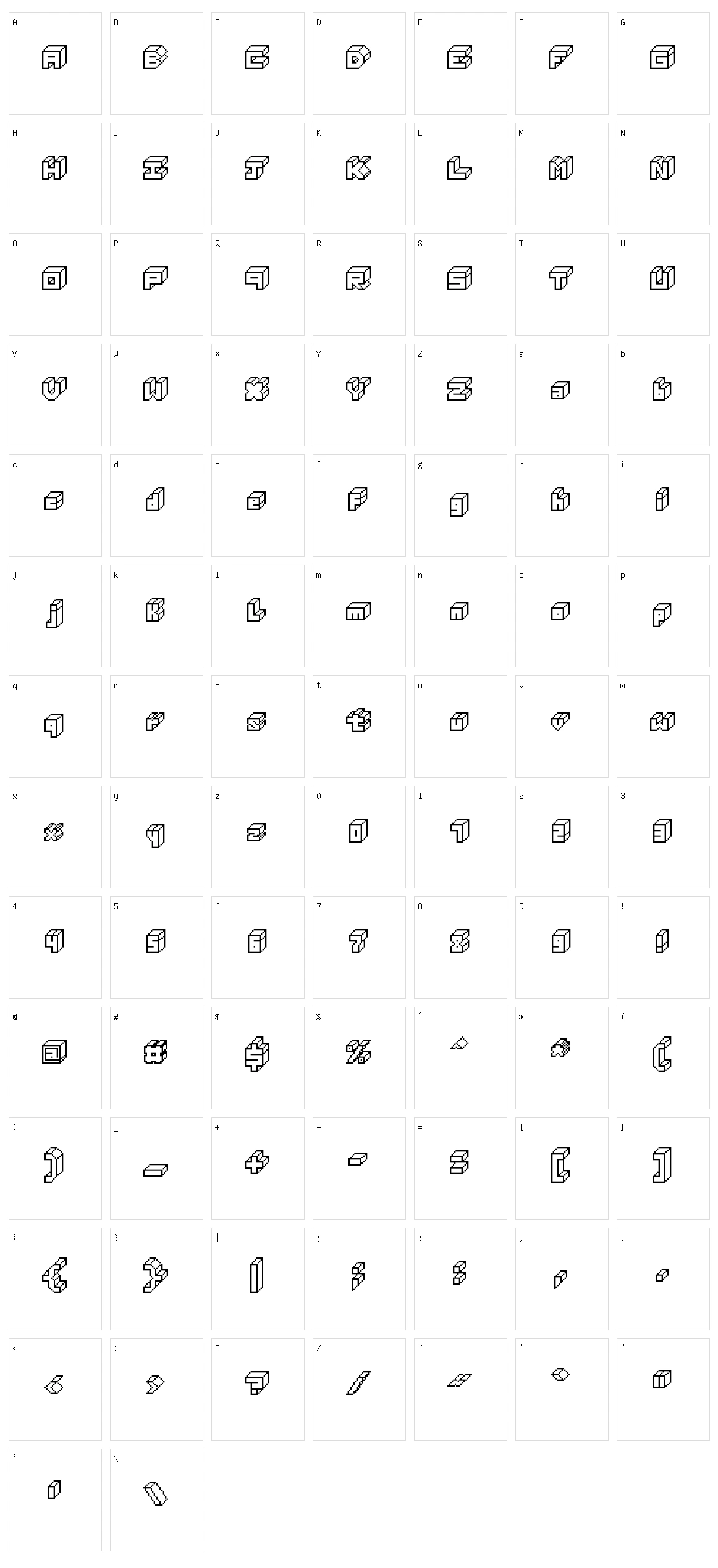 3D Thirteen Pixel Fonts Character Set