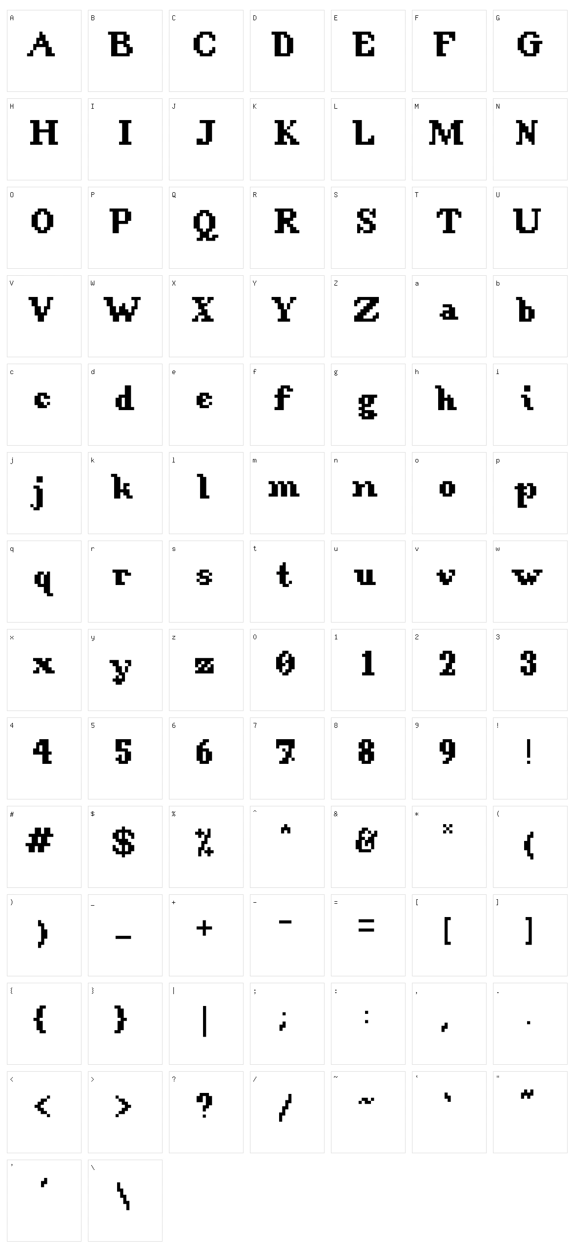 AGSFontSetSerif Character Set