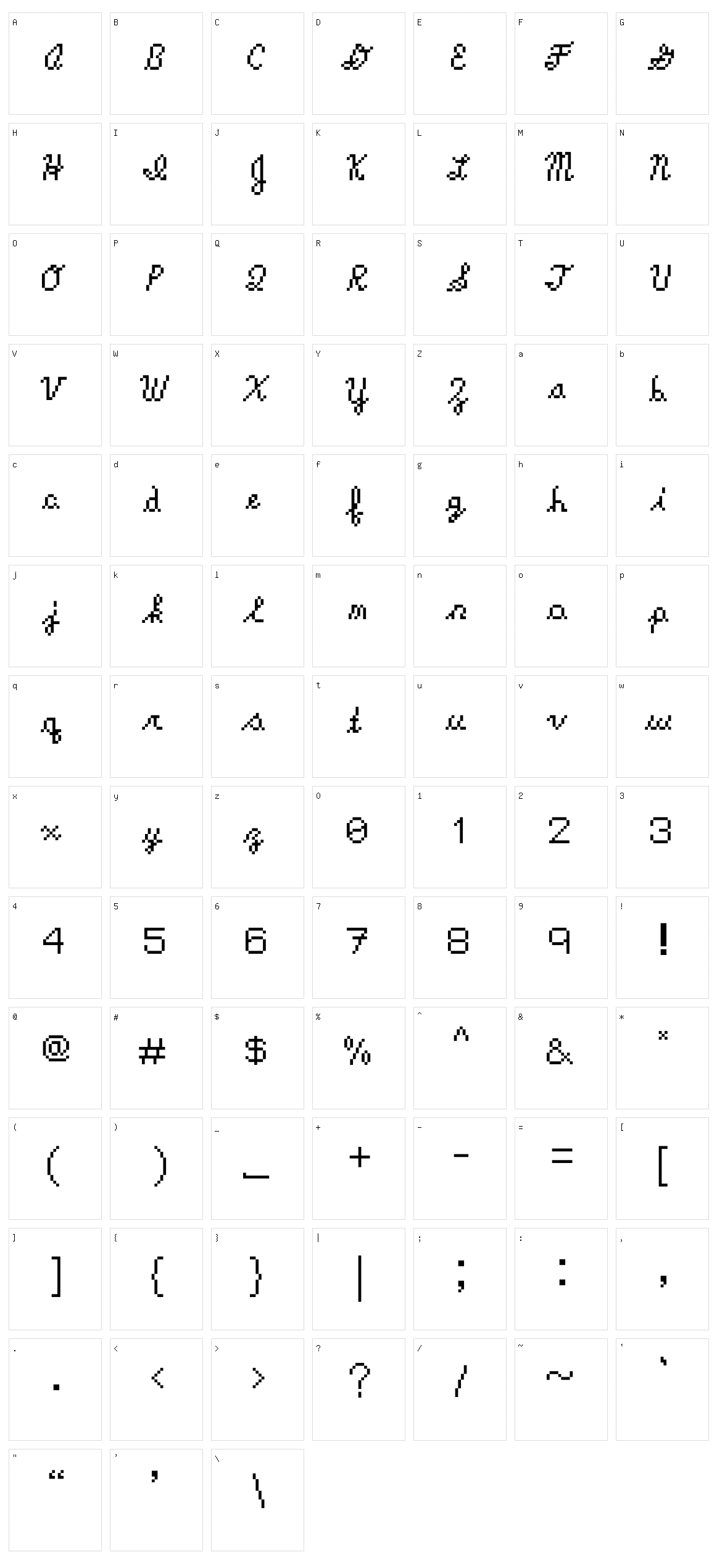 American Cursive Character Set