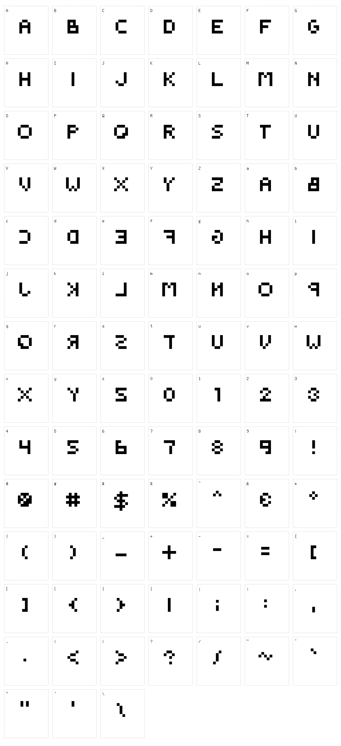 Backwards Pixelized Character Set