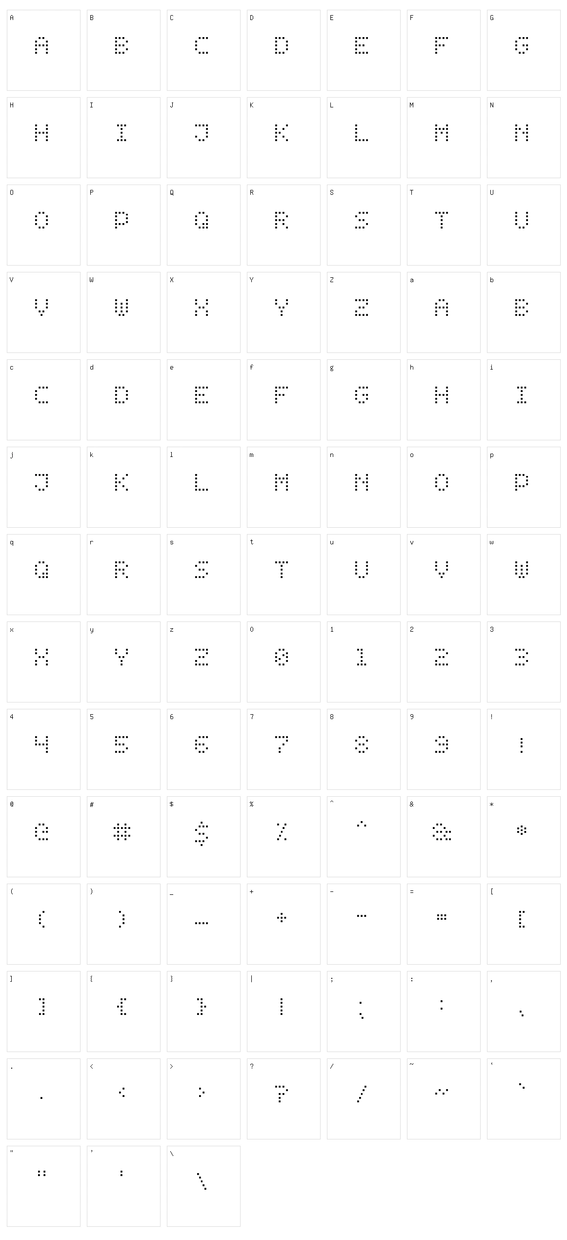 Dot Digital-7 Character Set