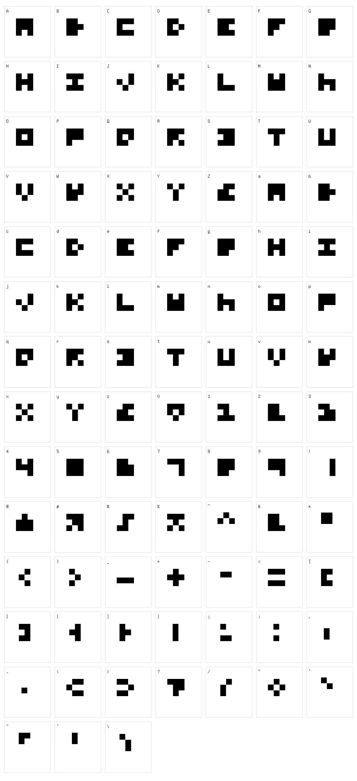 Extremely Small Fonts Character Set