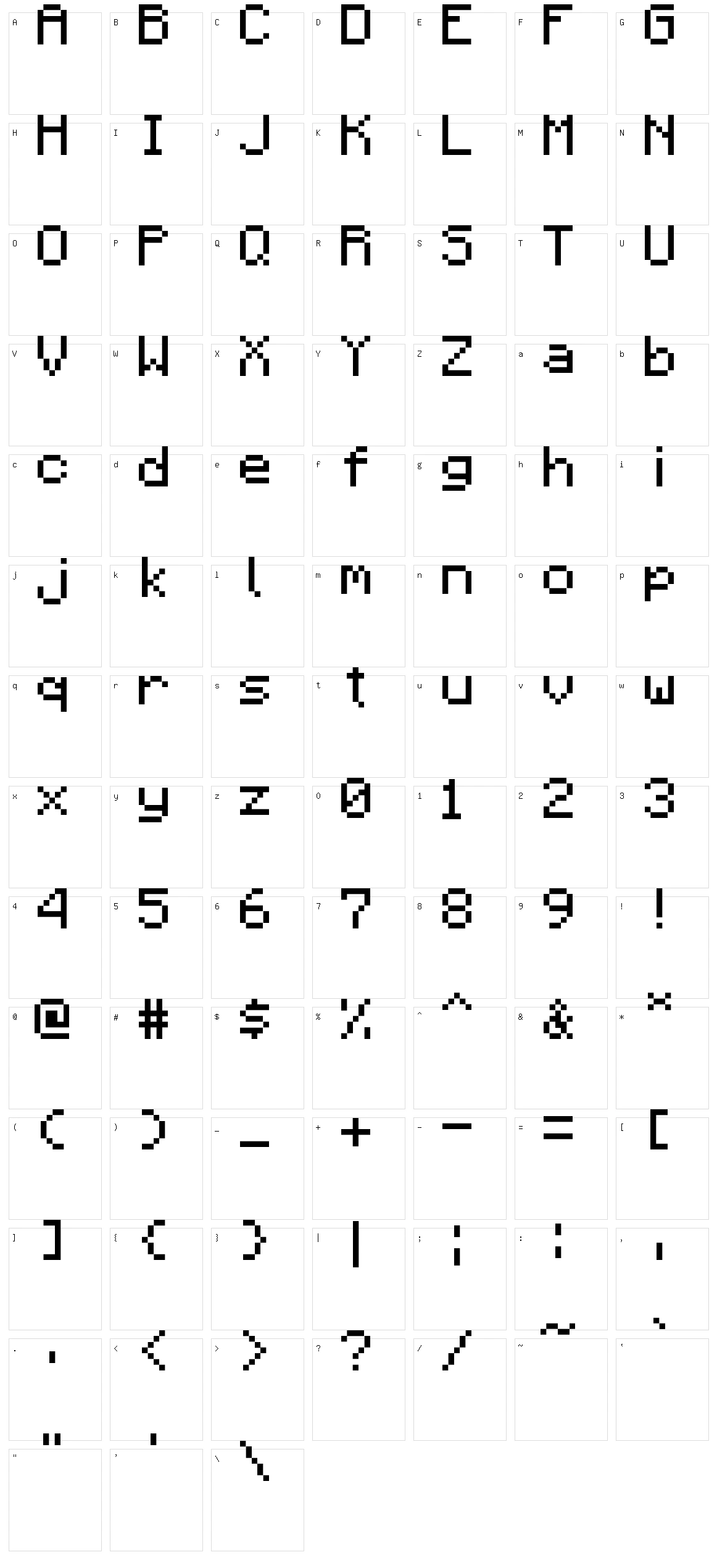 Five Fonts at Freddy's Character Set