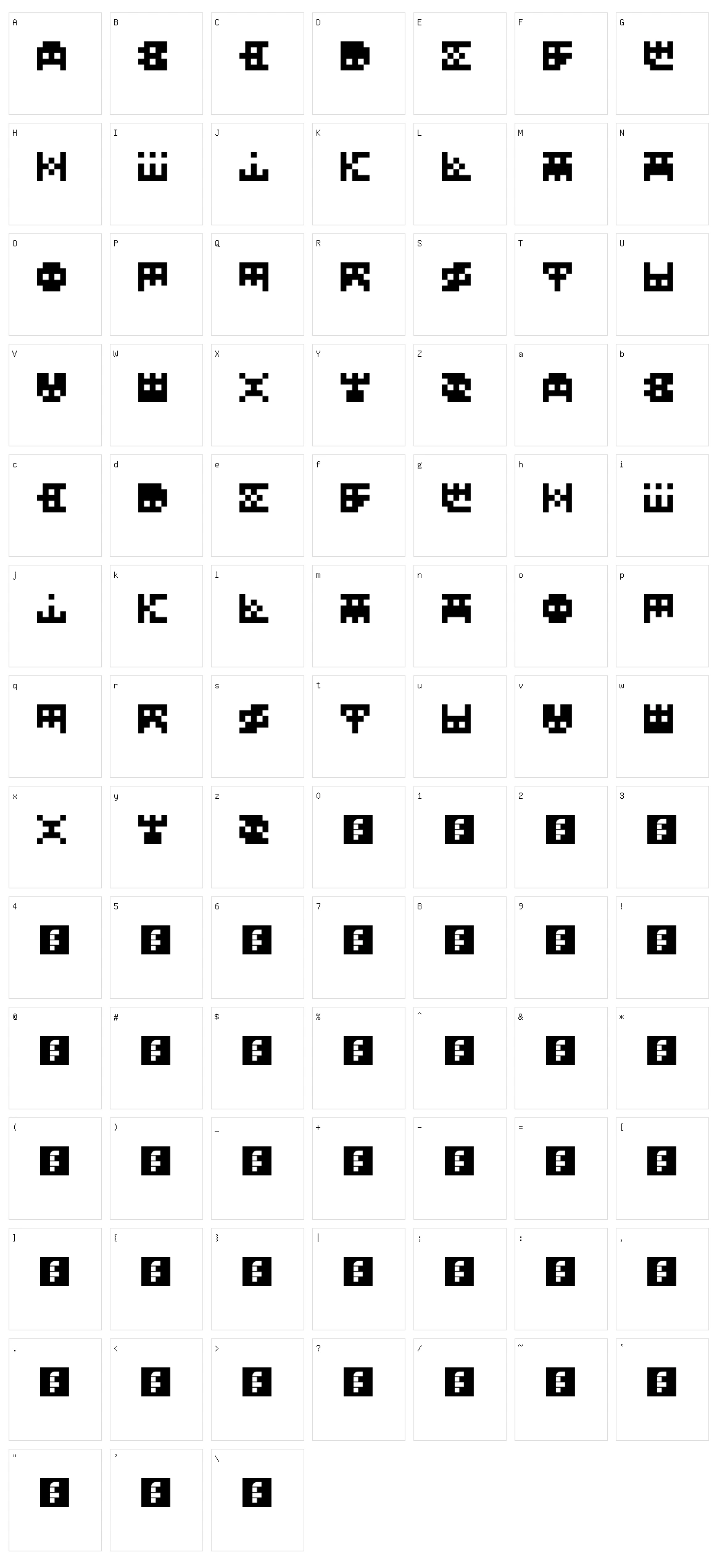 InvadeMytye Character Set