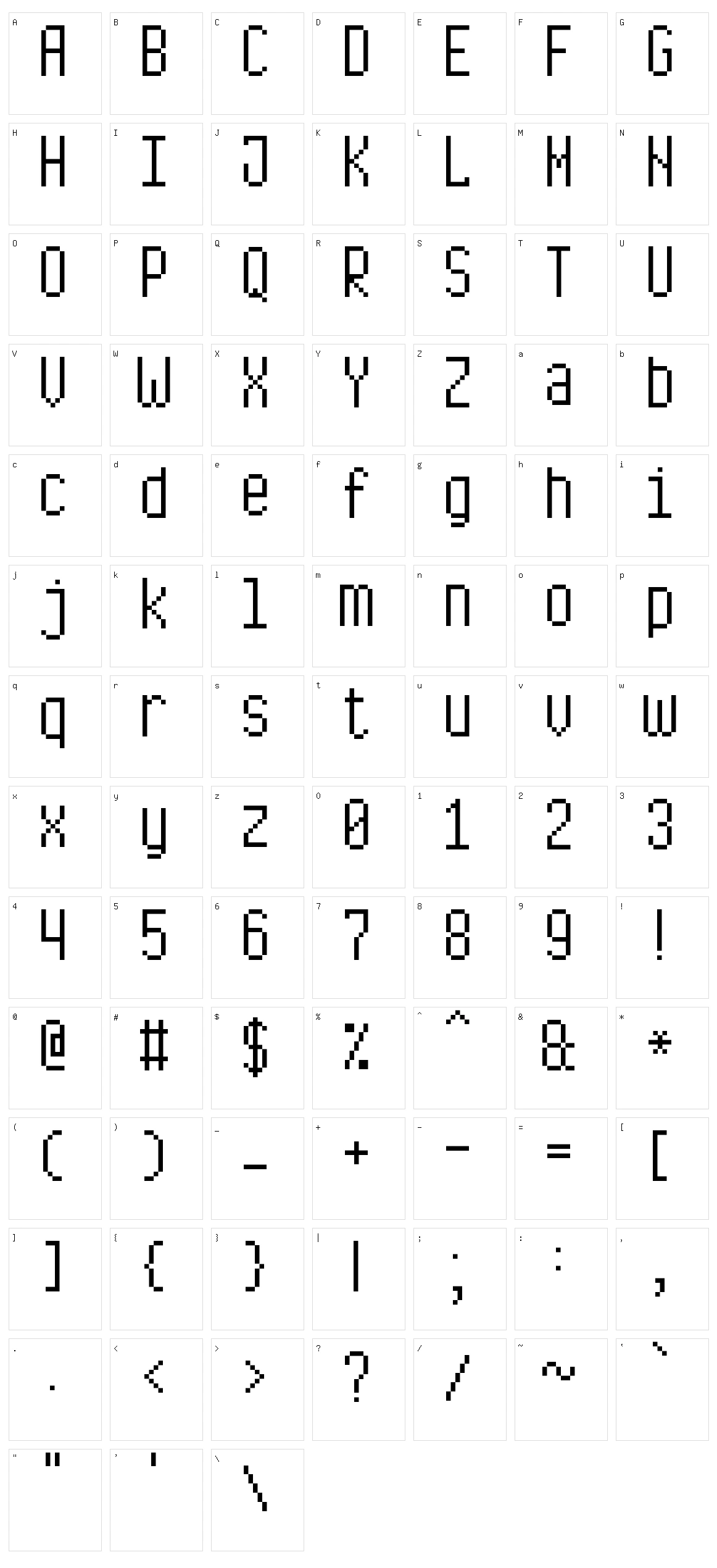 Long Pixel-7 Character Set