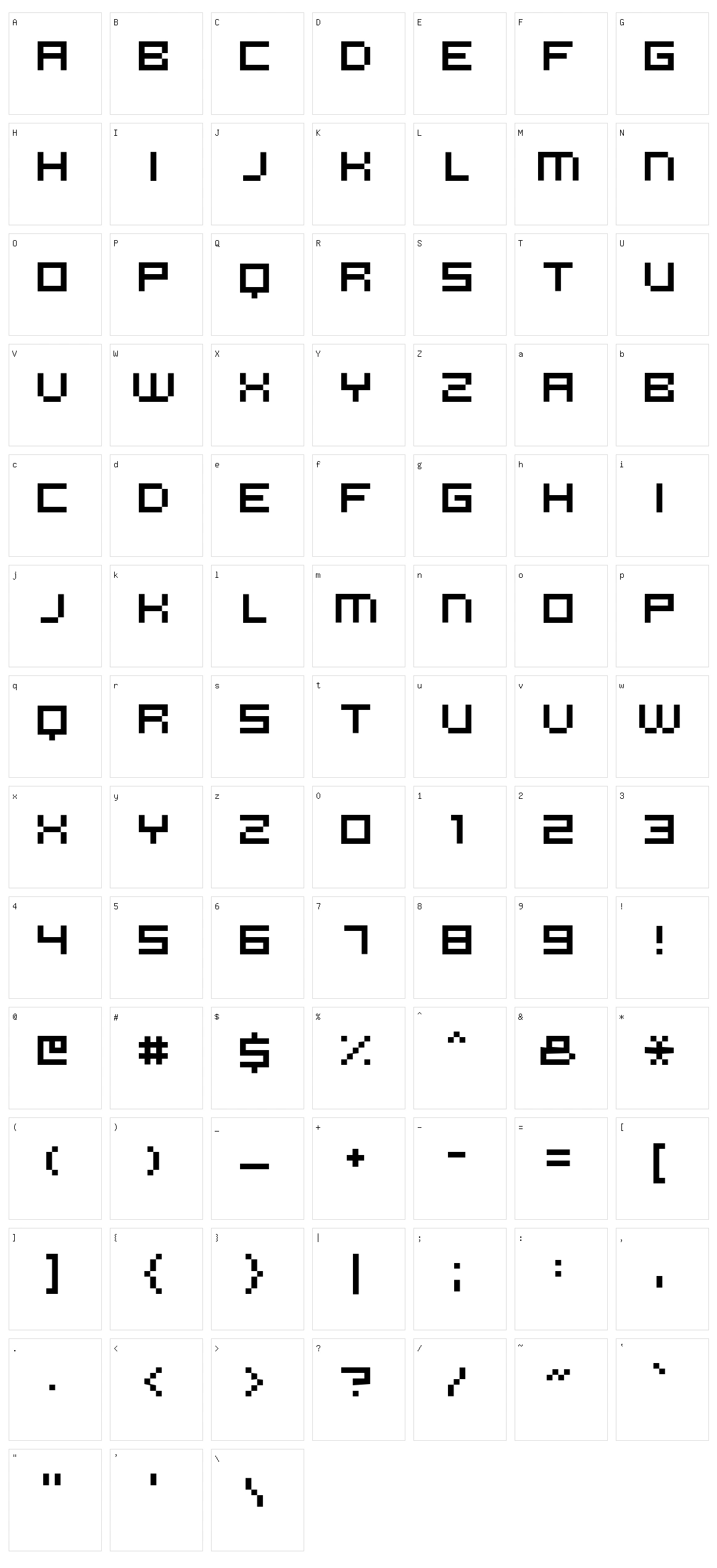 Micro N55 Character Set