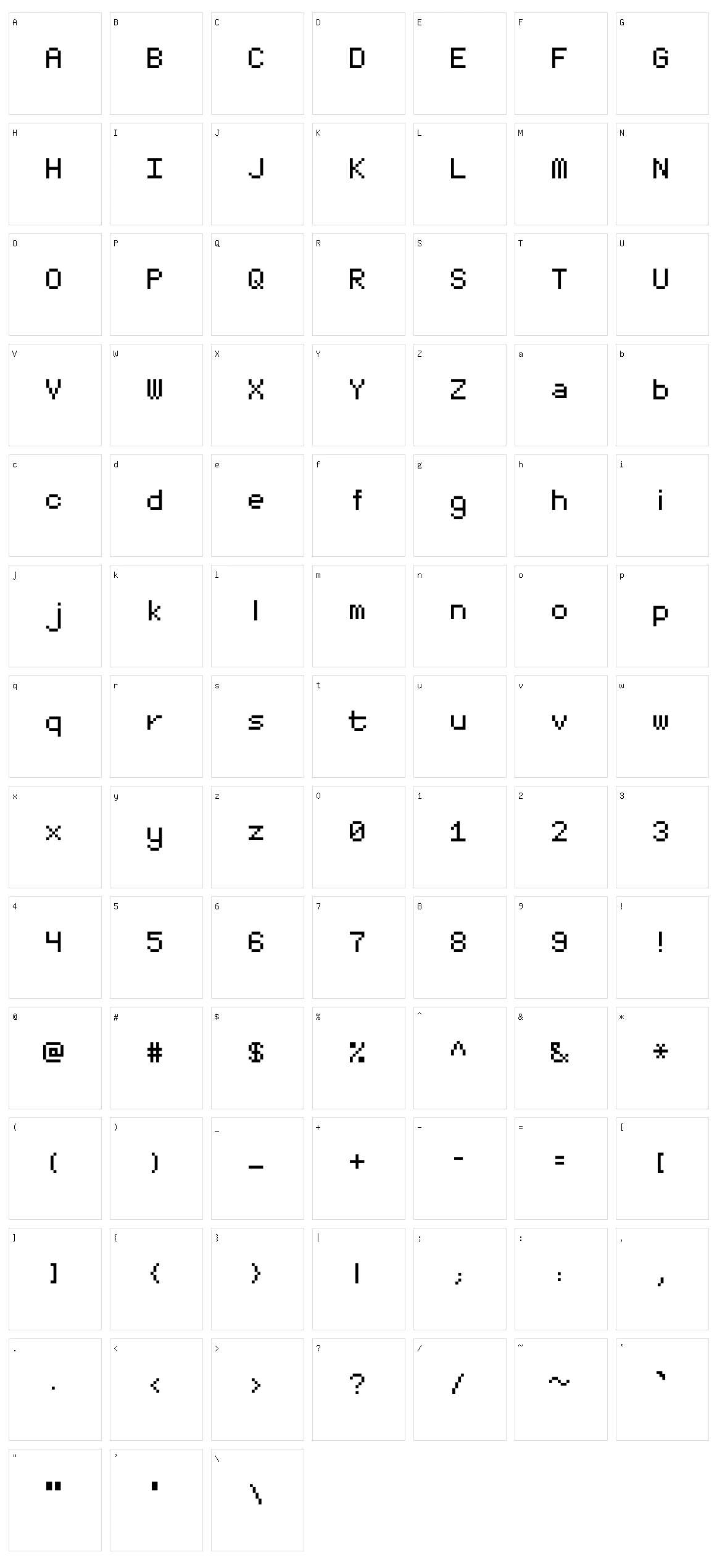 MinimalFont5x7 Character Set