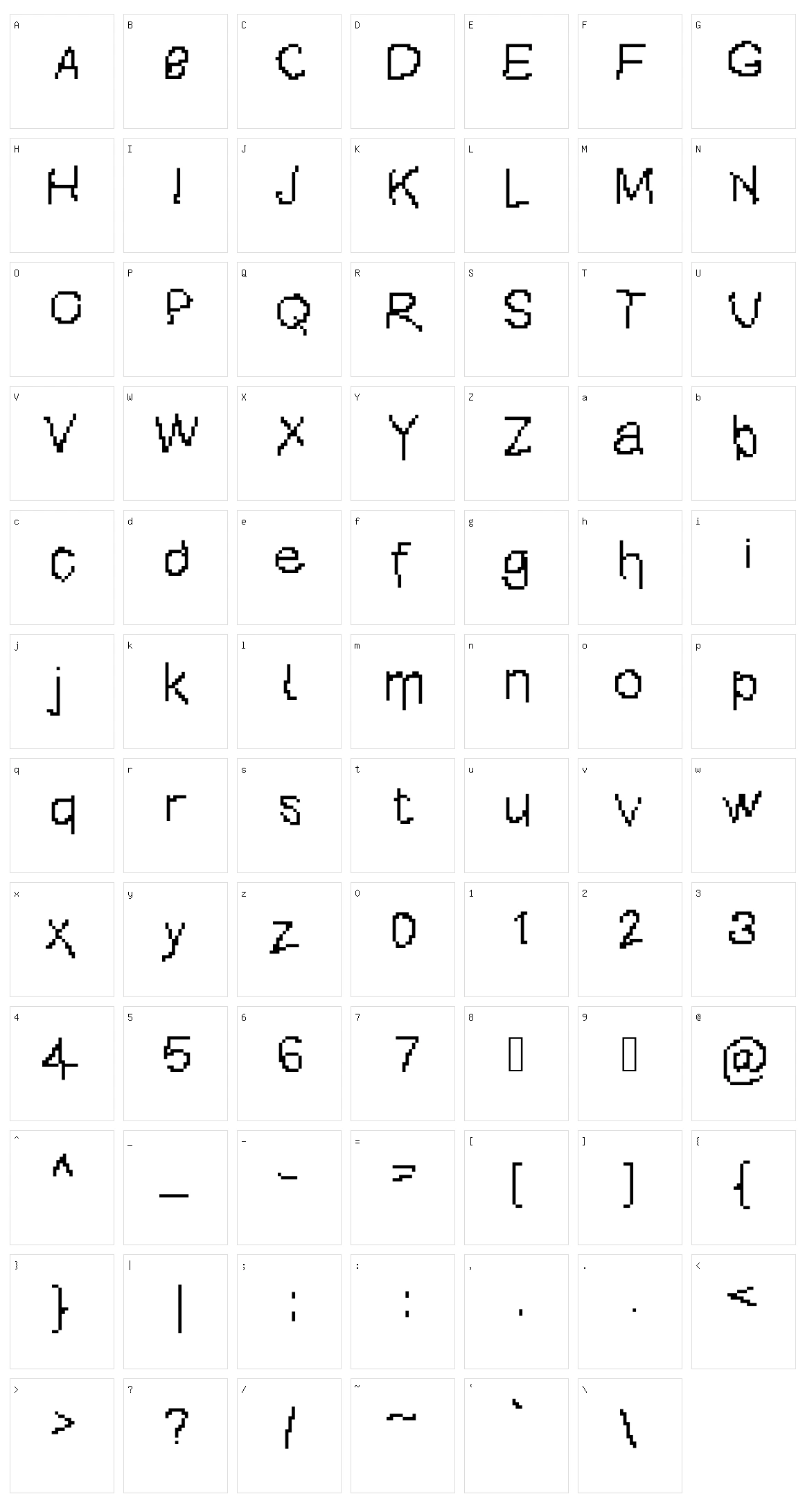 Patheticbit Character Set