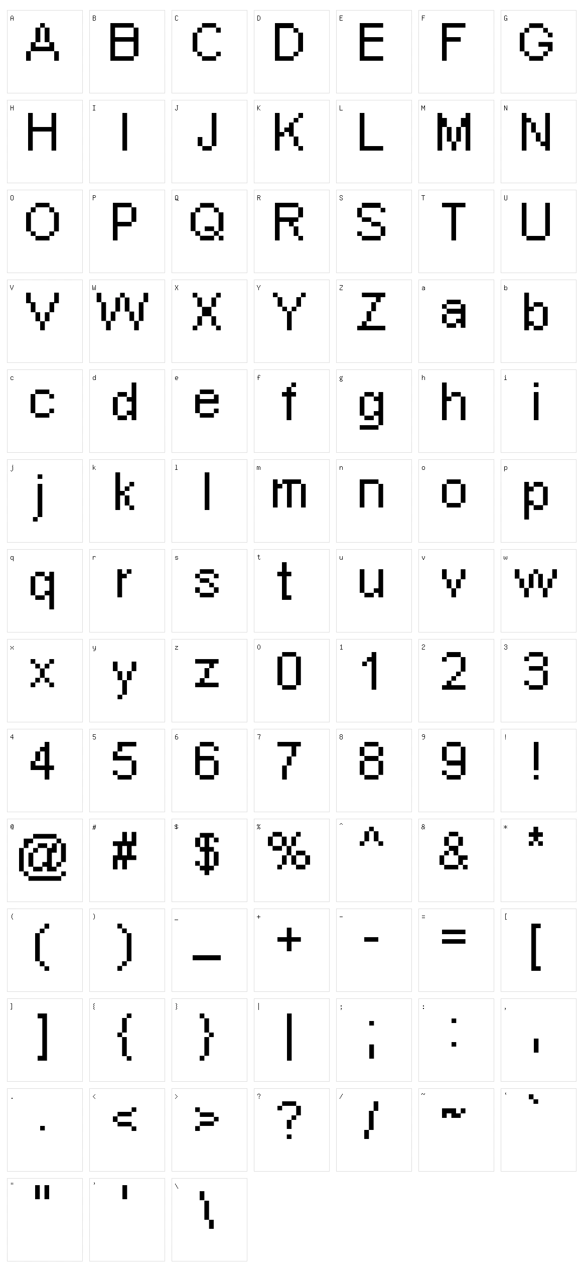 Pixel Arial 11 Character Set