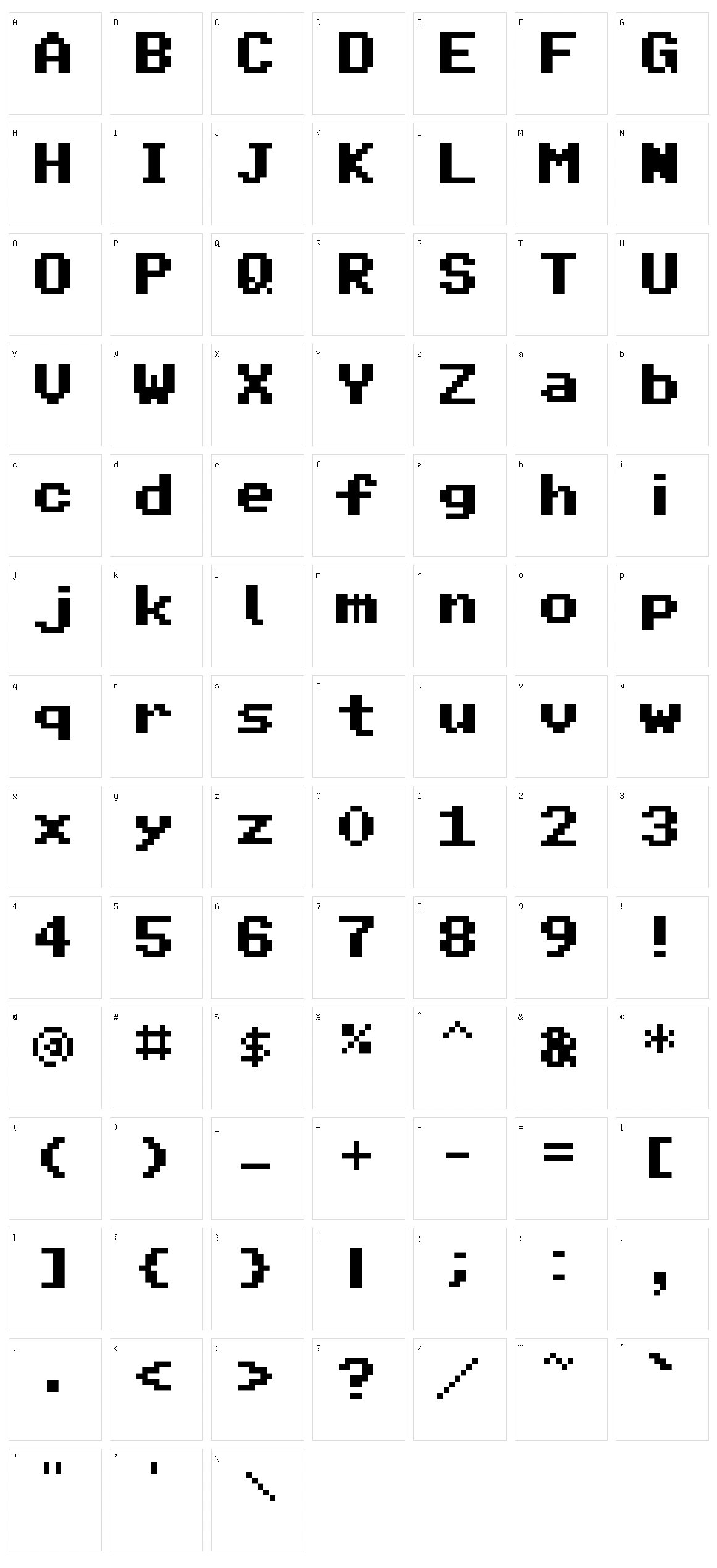 Pixel Sans Serif Character Set