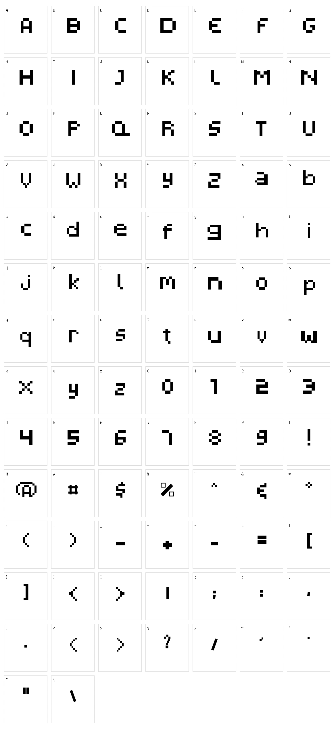 Pixelated Display Character Set