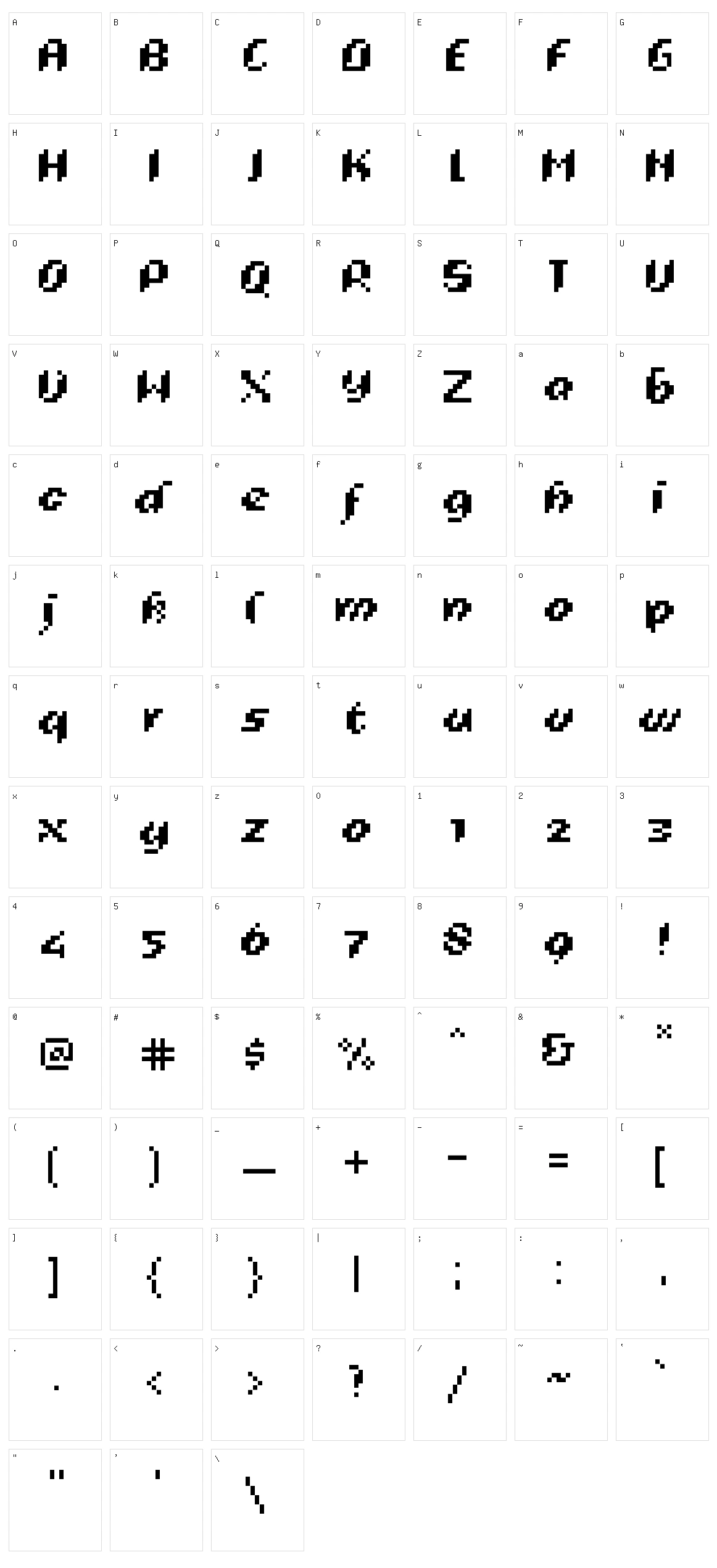 Pixelig Cursief Character Set
