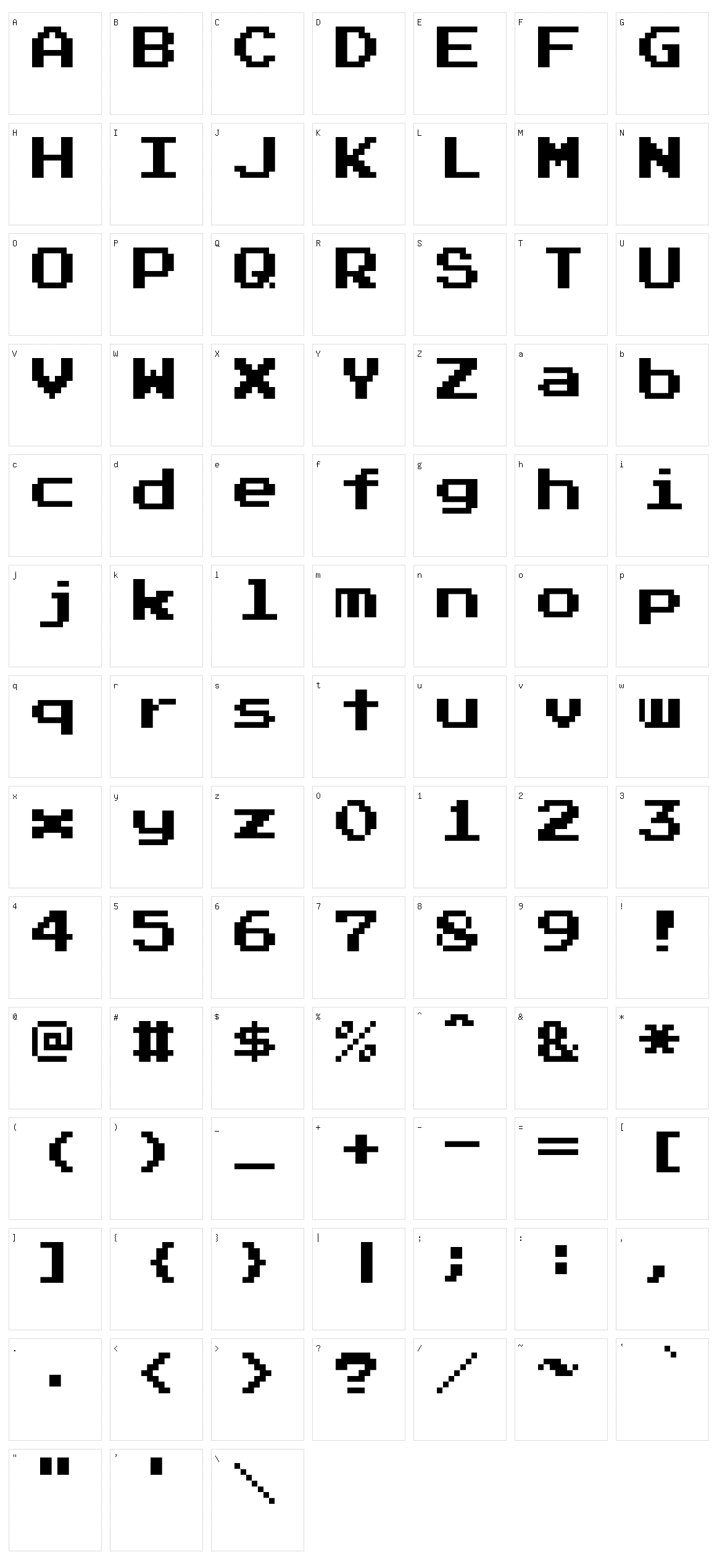 Press Start 2P Character Set