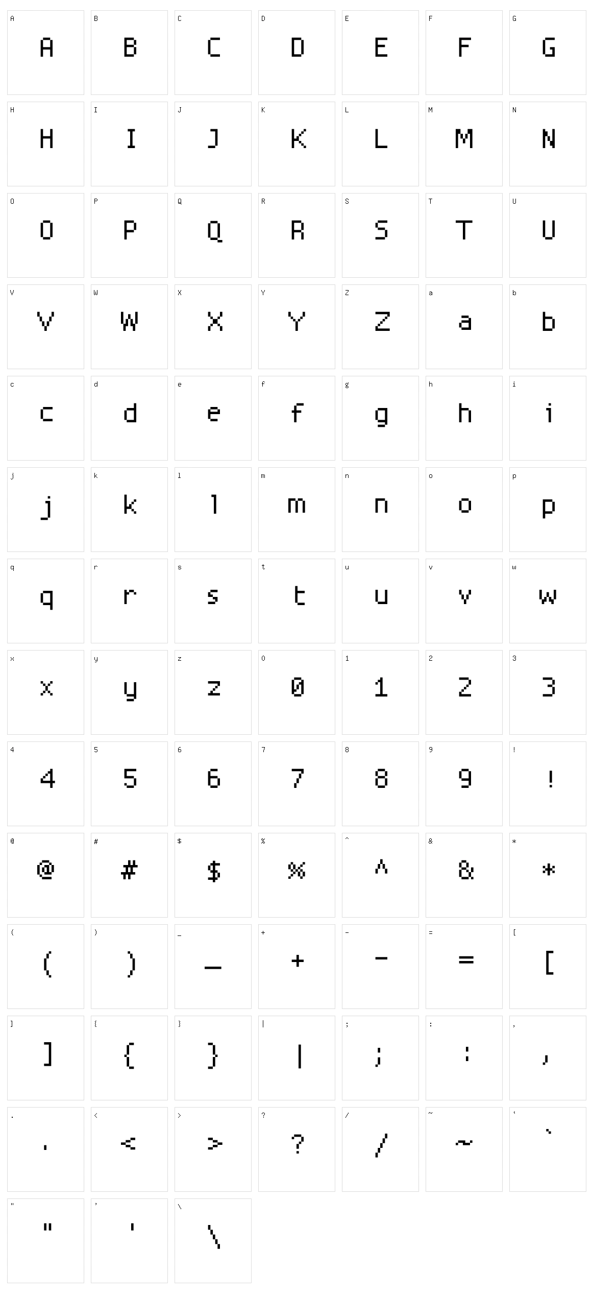 Proggy Square Character Set