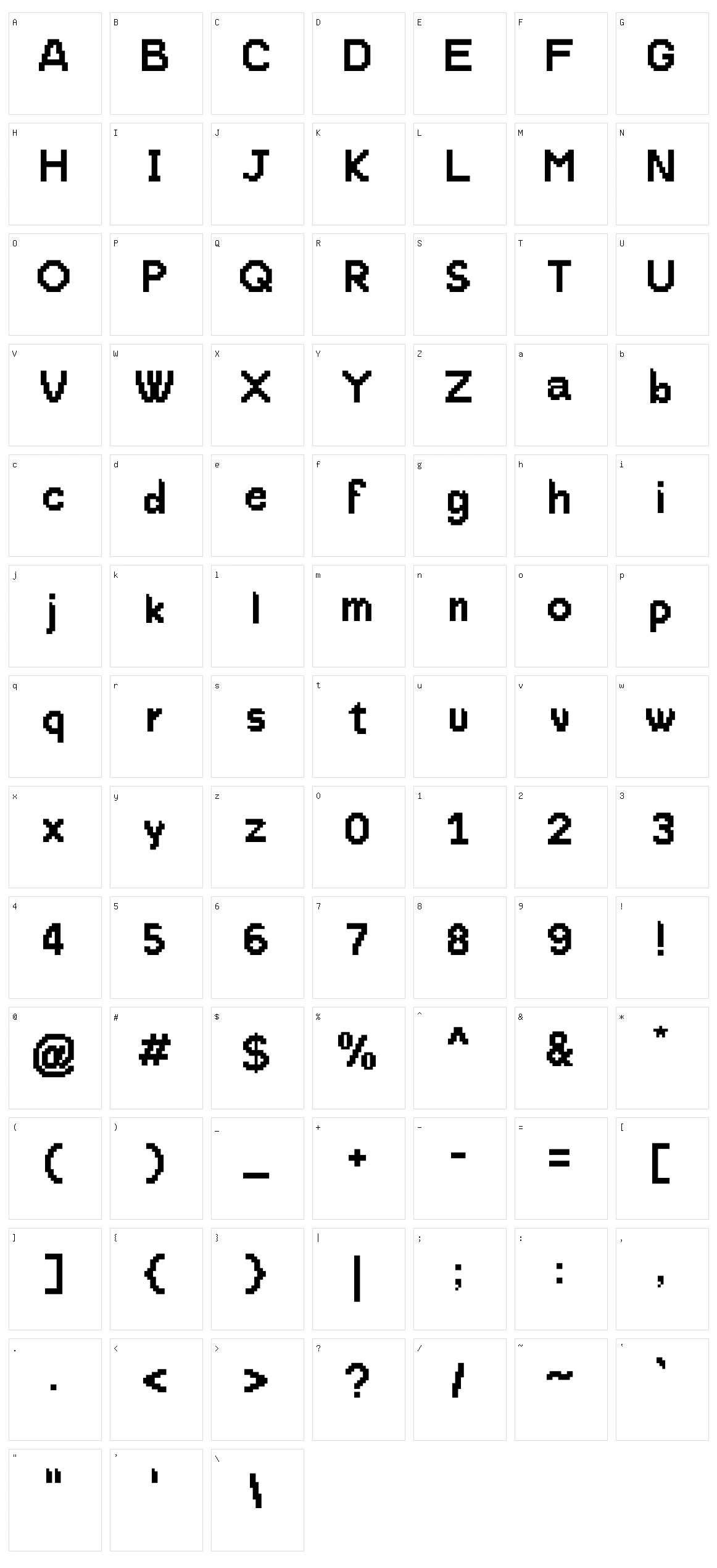 ProtoPixel1 Character Set