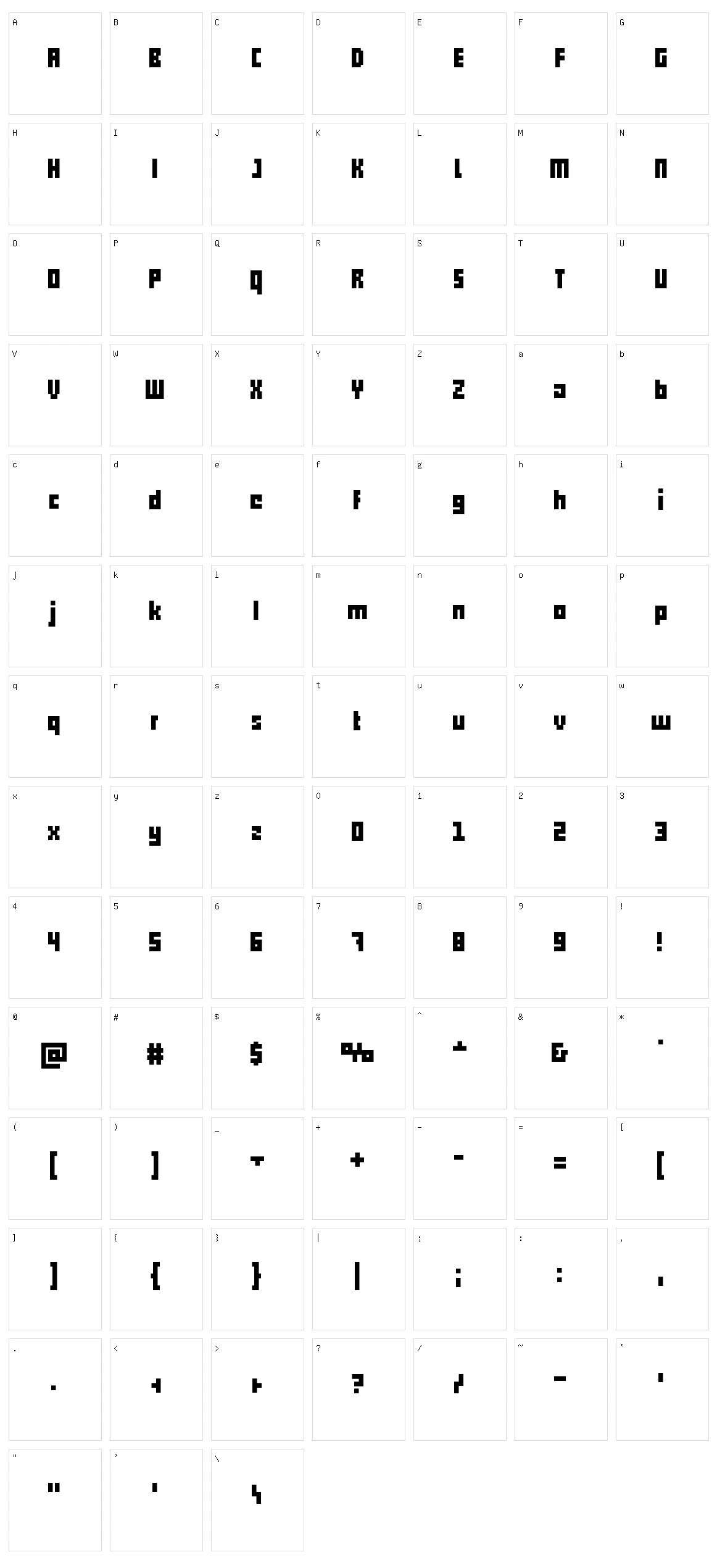 Pxll Character Set