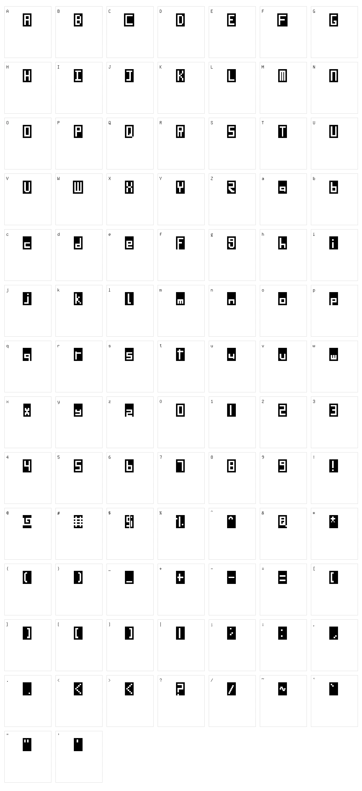 SD LED Screen Character Set