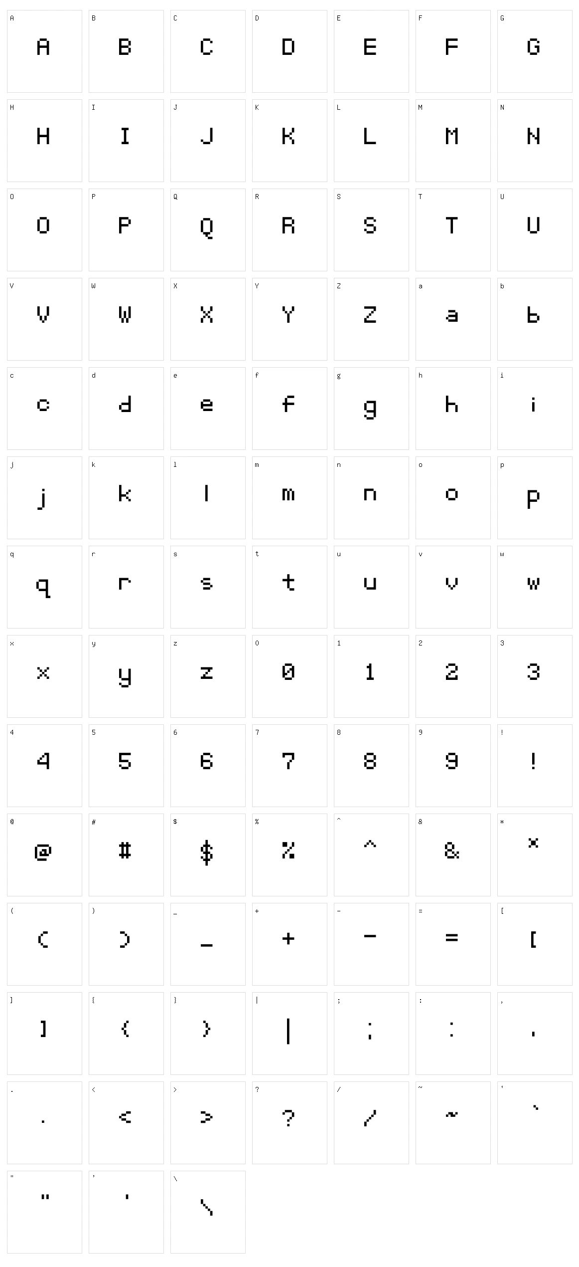 SGK100 Character Set