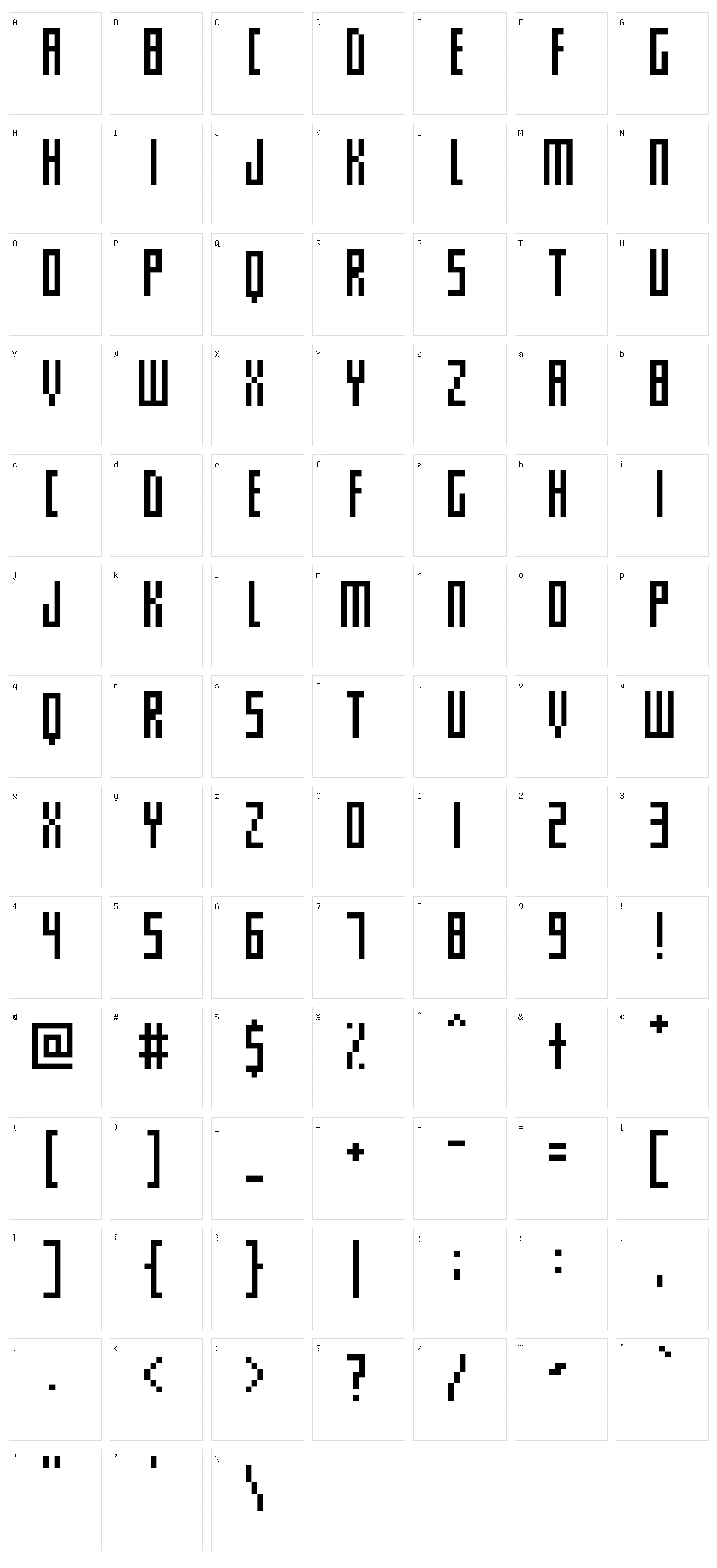 Slim Thin Pixelettes Character Set
