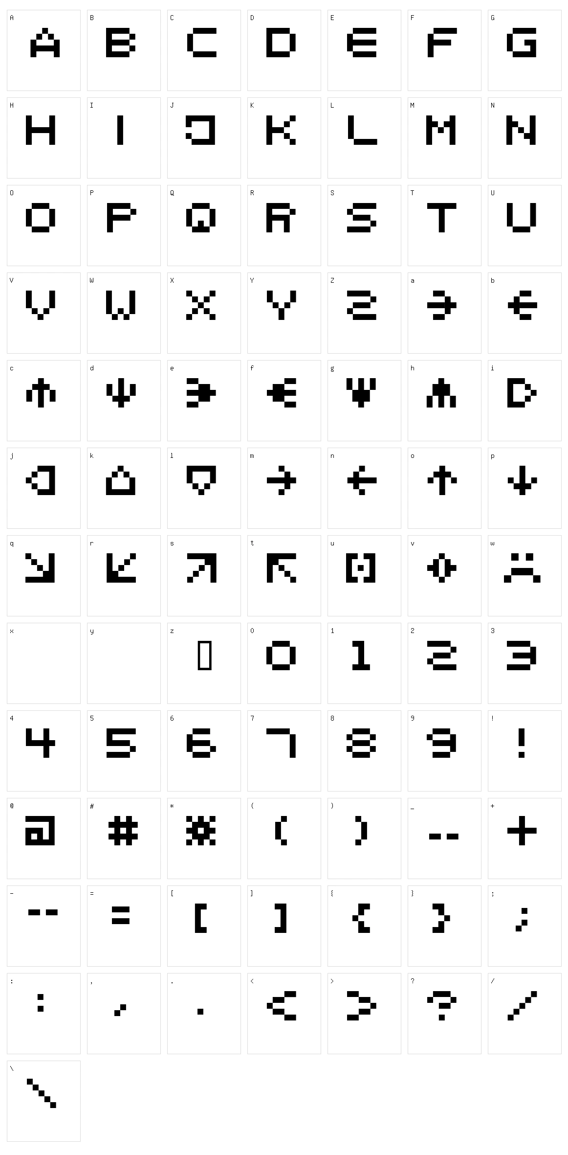 Spaider Character Set