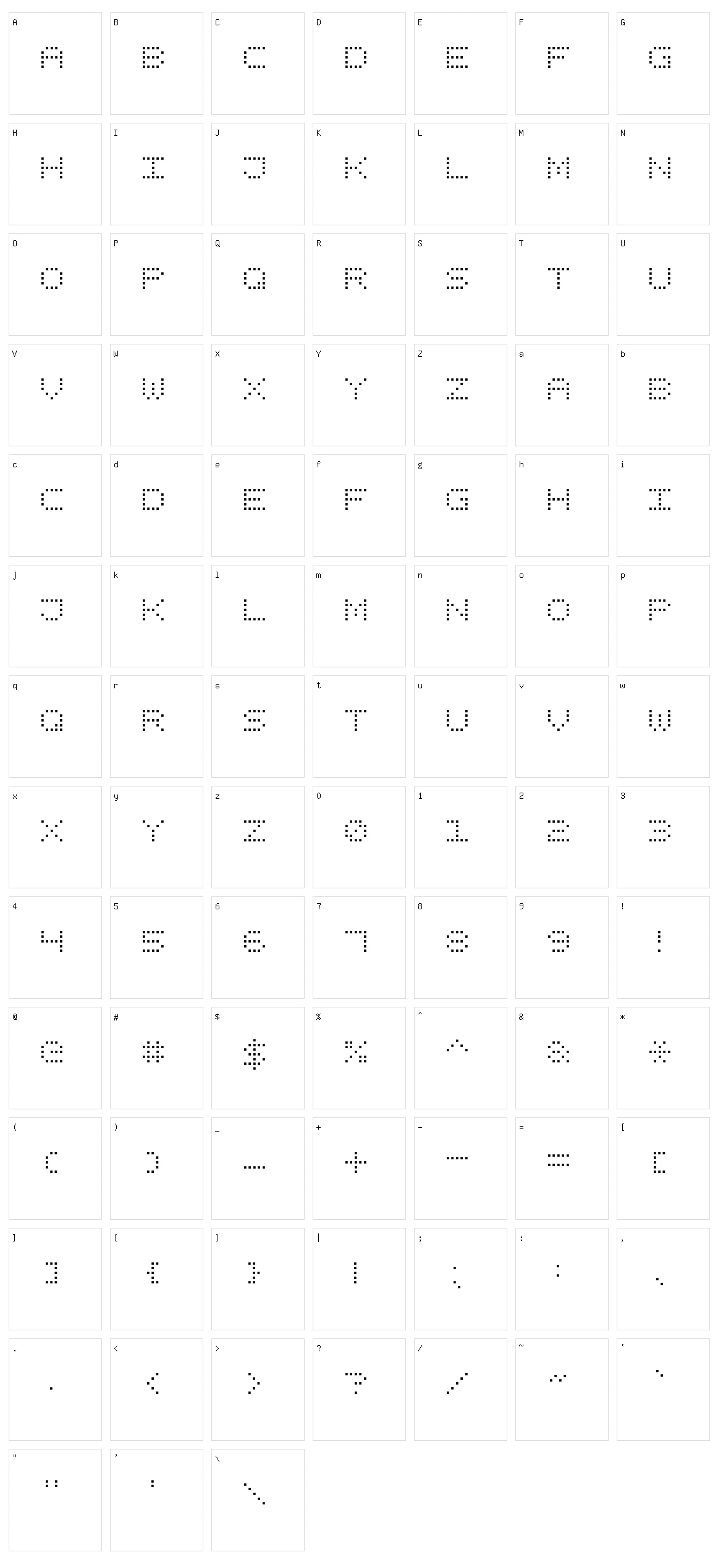 Square Dot Digital-7 Character Set