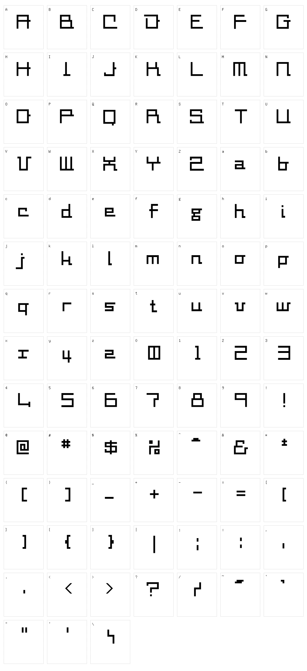 Square-Millimeter Character Set