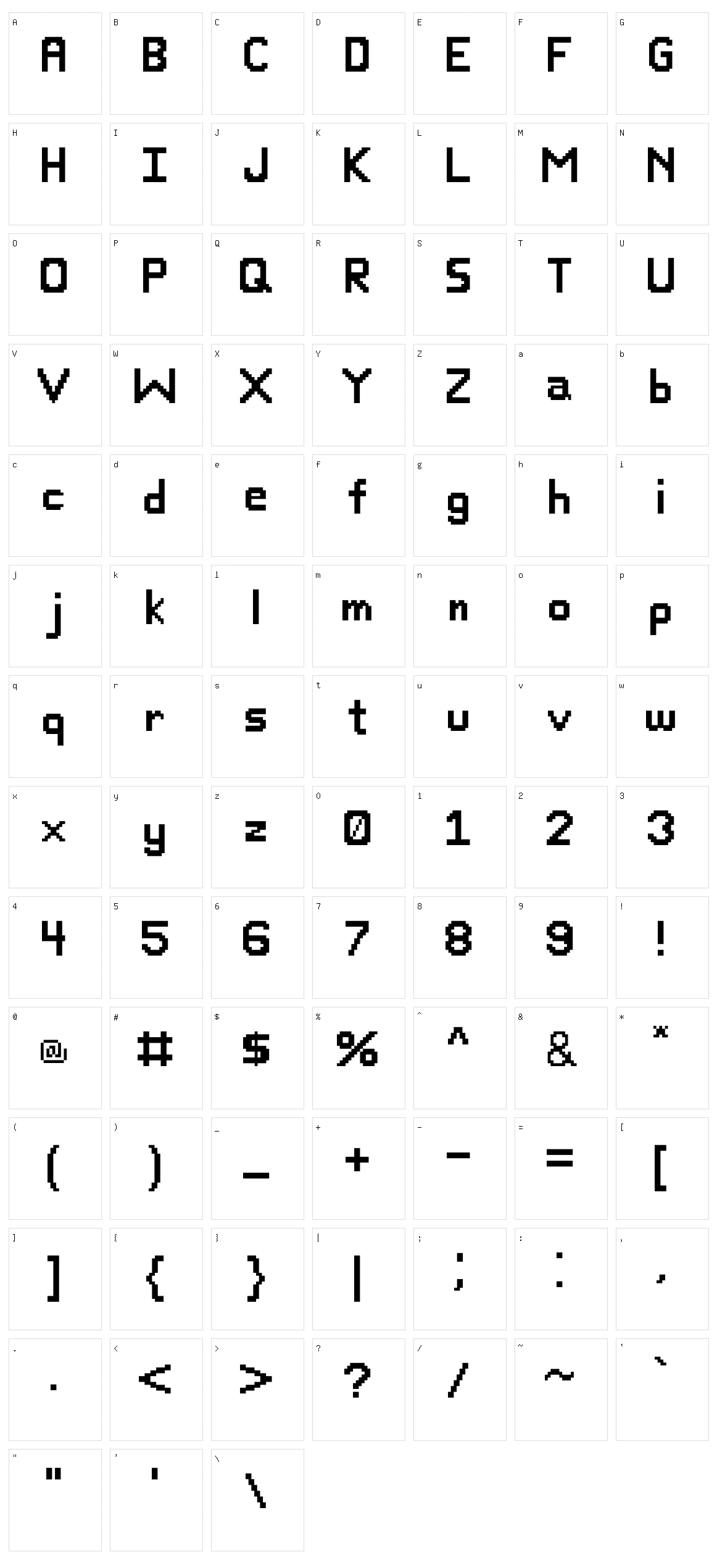 SquimFont Character Set