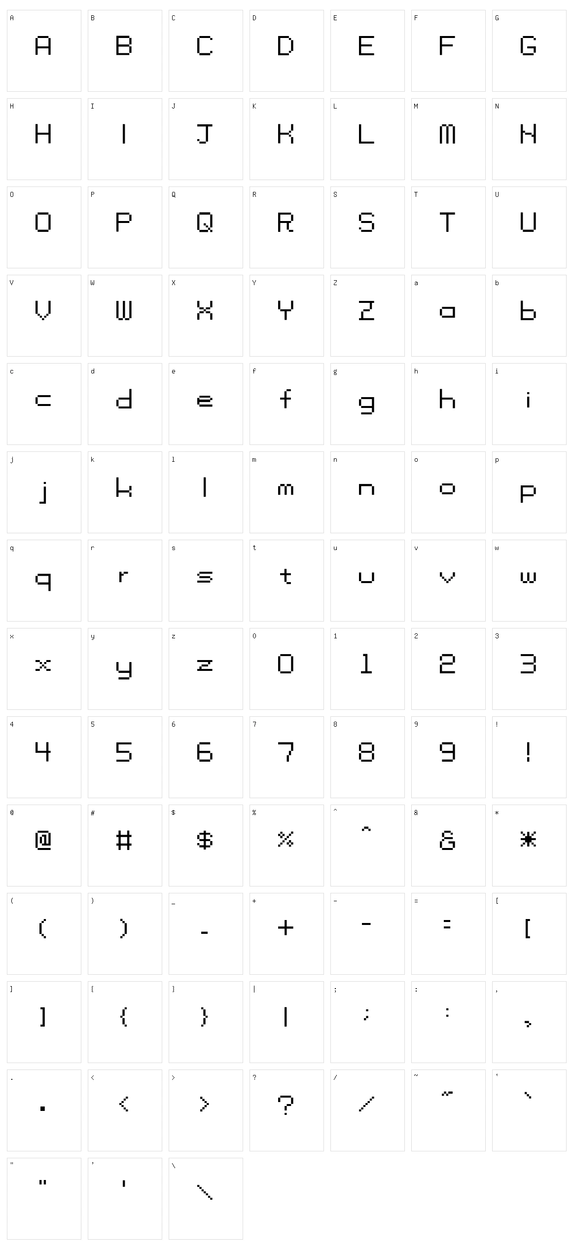 Tama SS01 Character Set