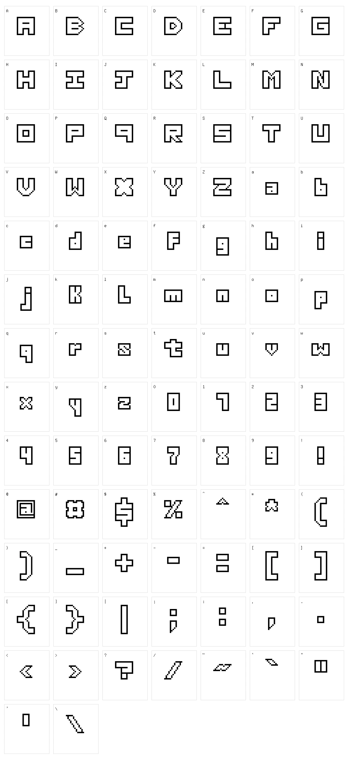 Thirteen Pixel Fonts Character Set