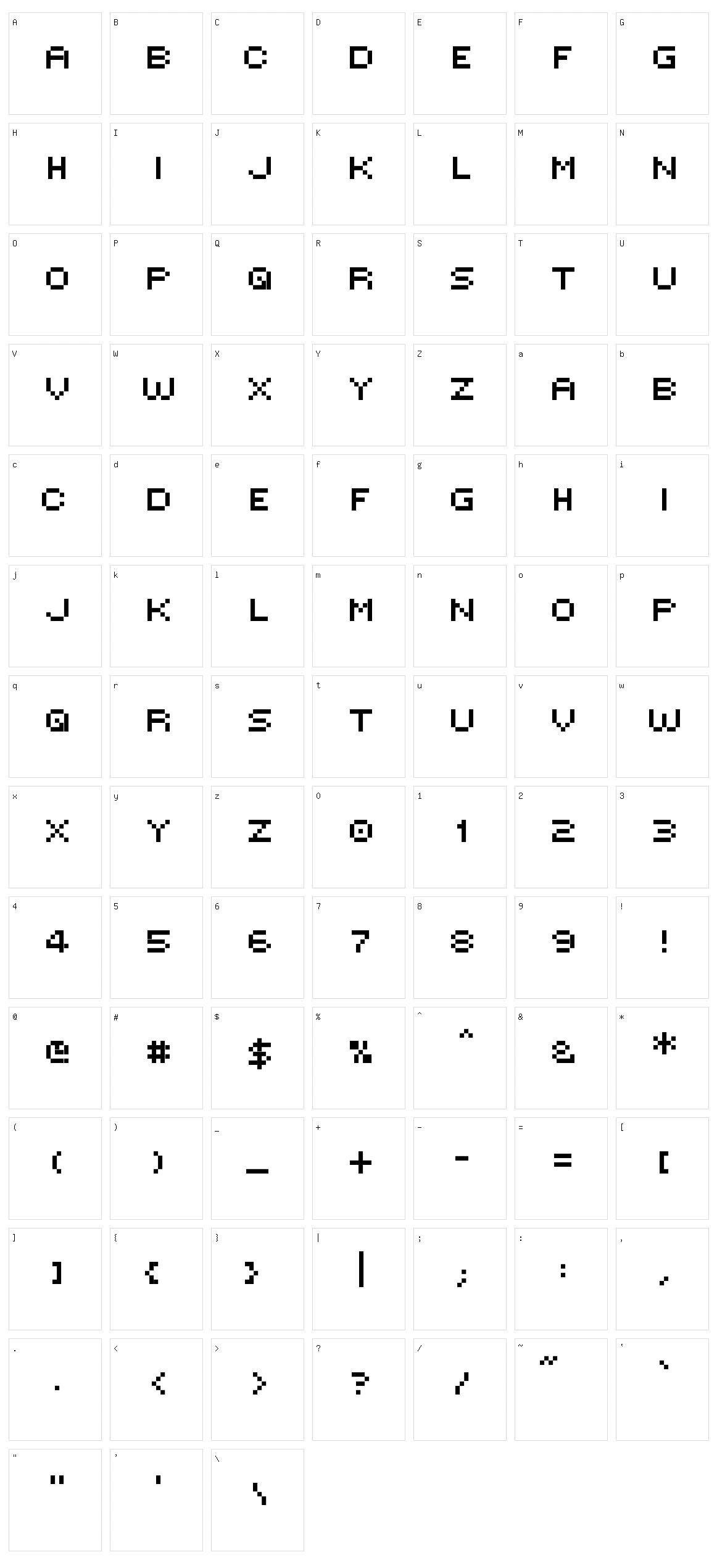 Victor's Pixel Font Character Set