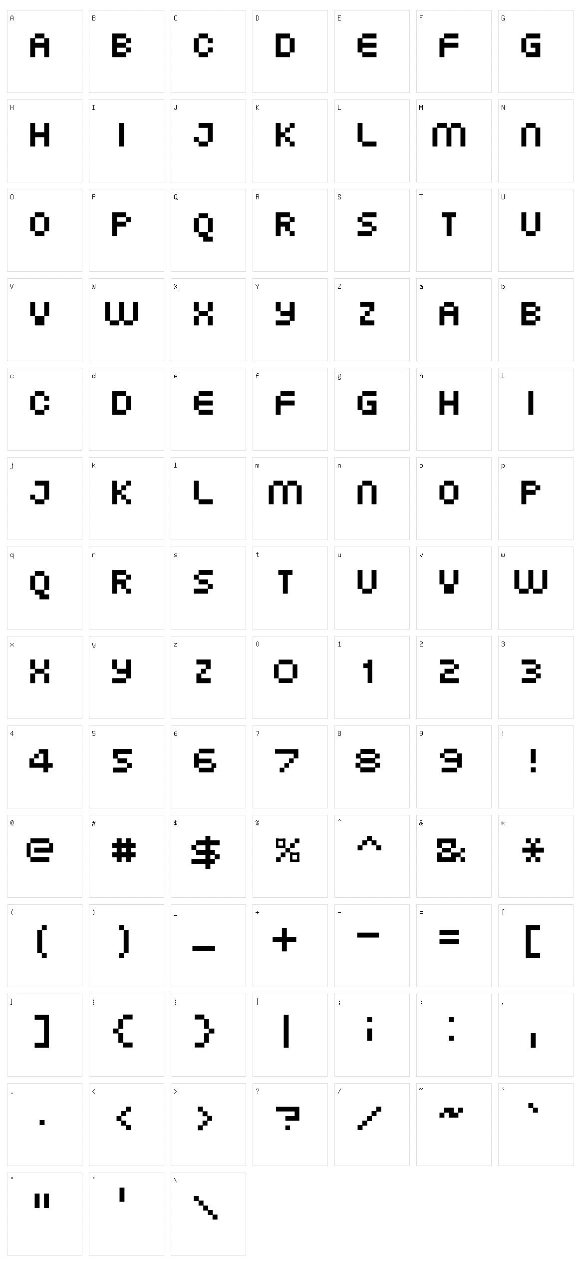 XG Pixo Character Set