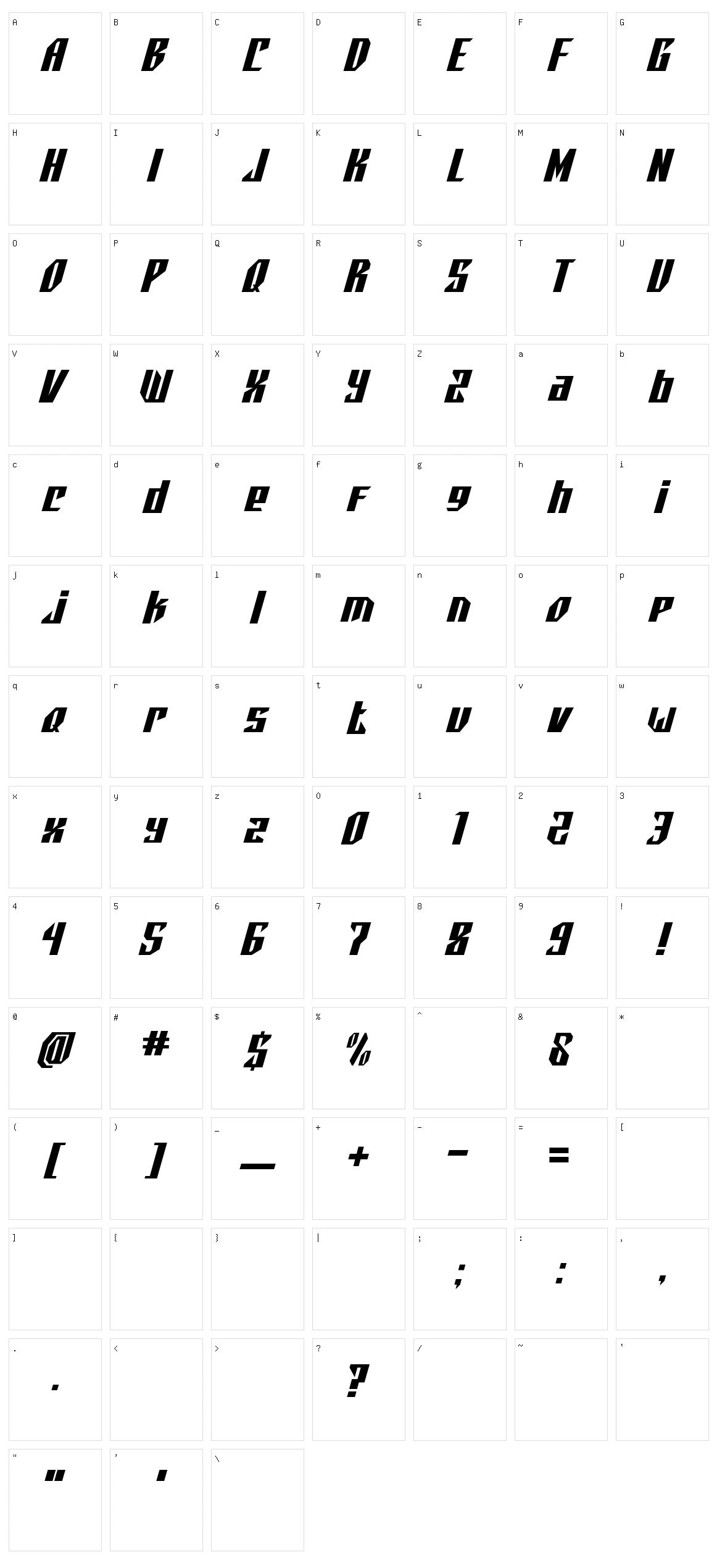 Aeroswift Character Set