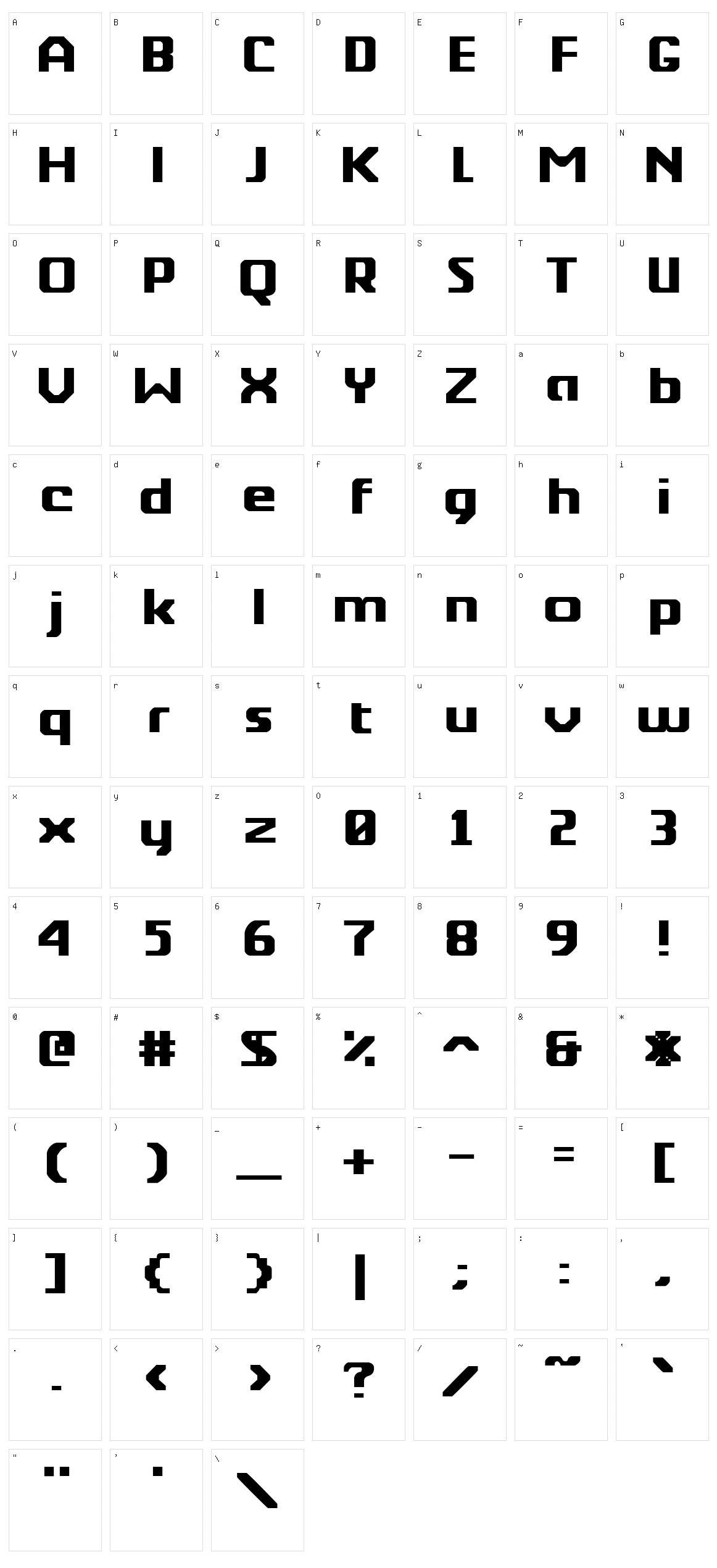 Berkelium Type Character Set