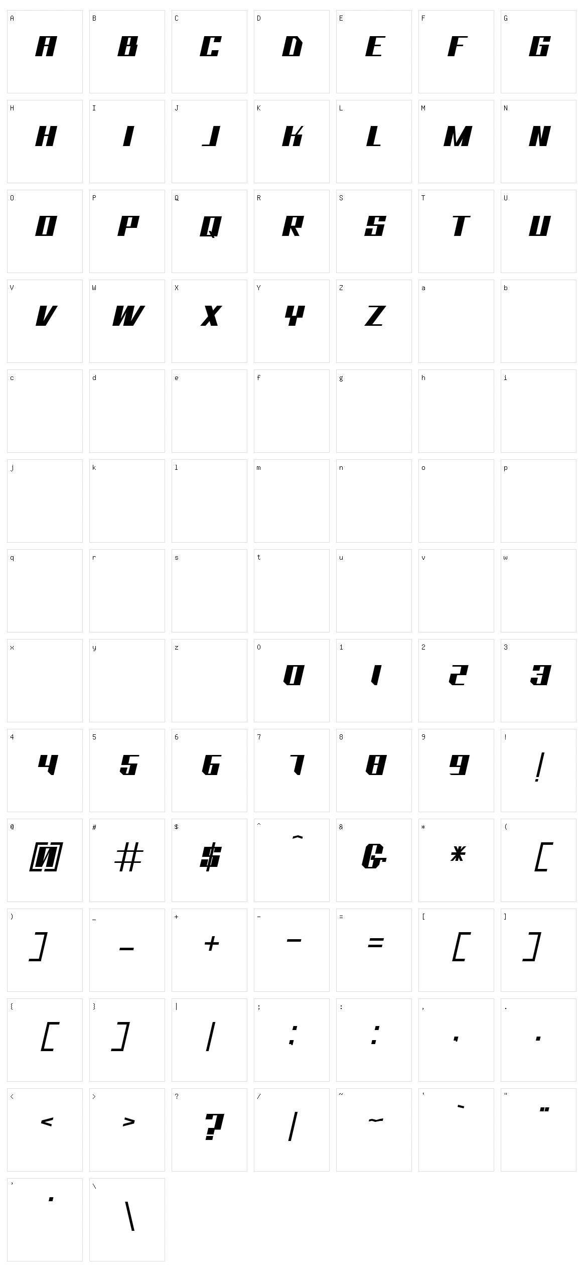 Bhejeuct Gash Character Set