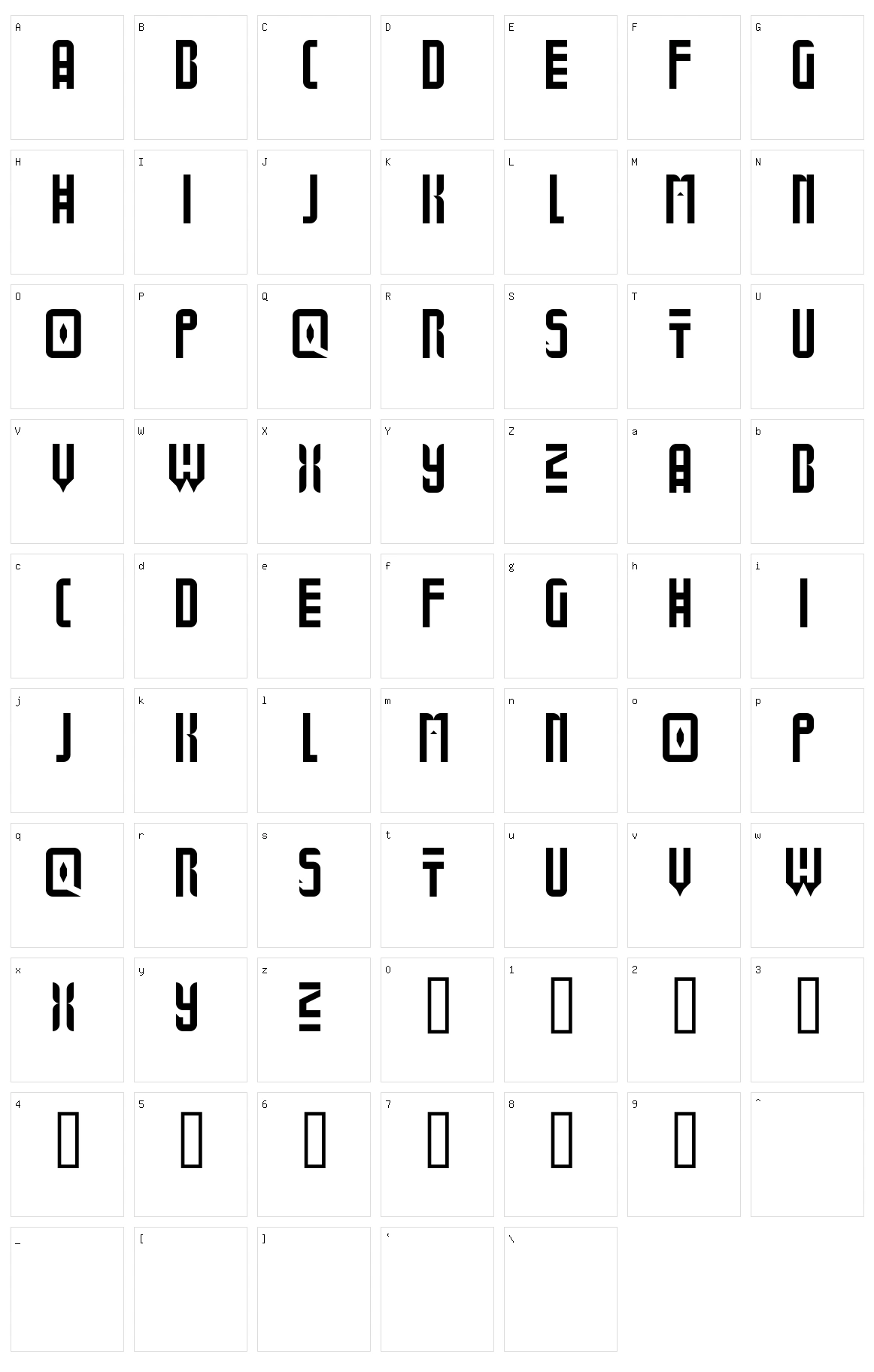 Bold Universe Character Set