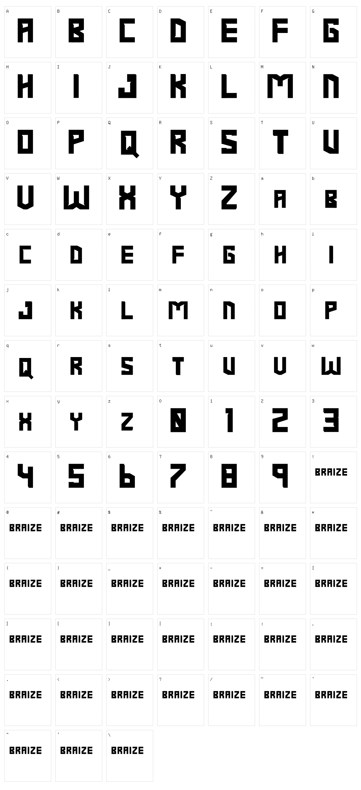 Braize Character Set