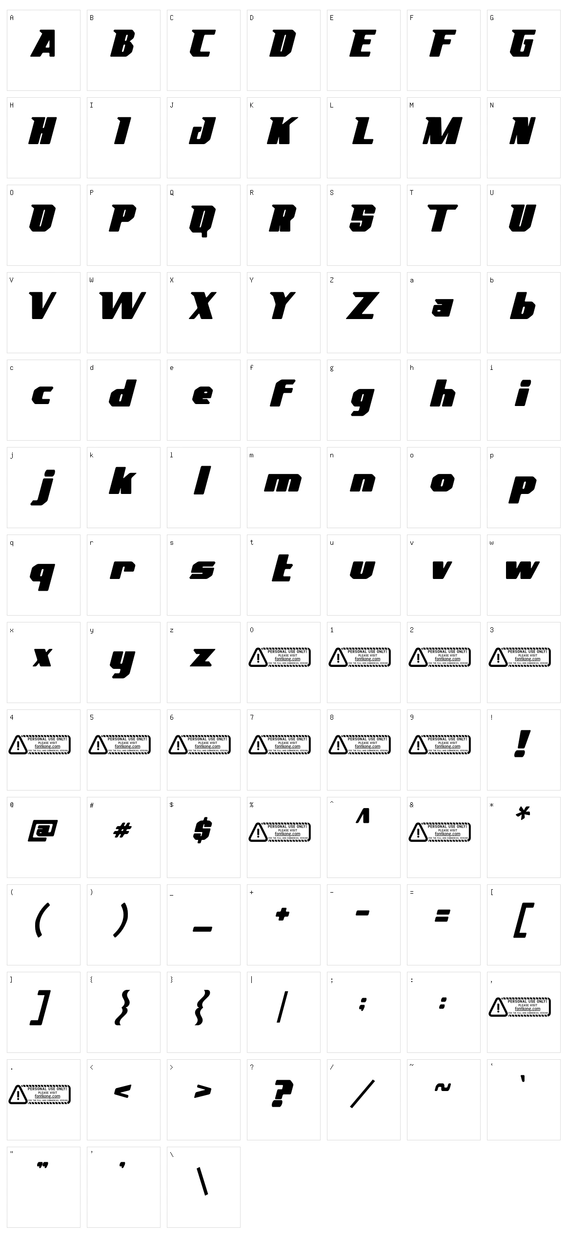 Hatcfast Character Set