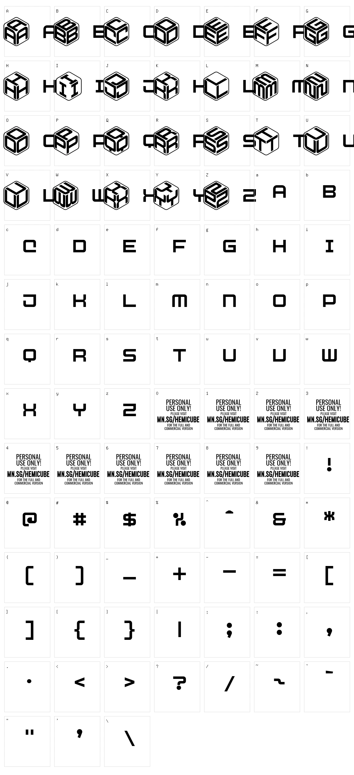 Hemicube Character Set