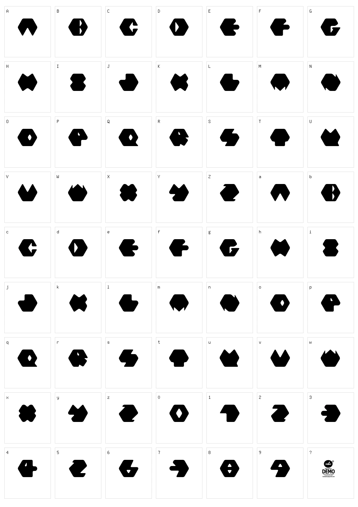 Hexafont Character Set