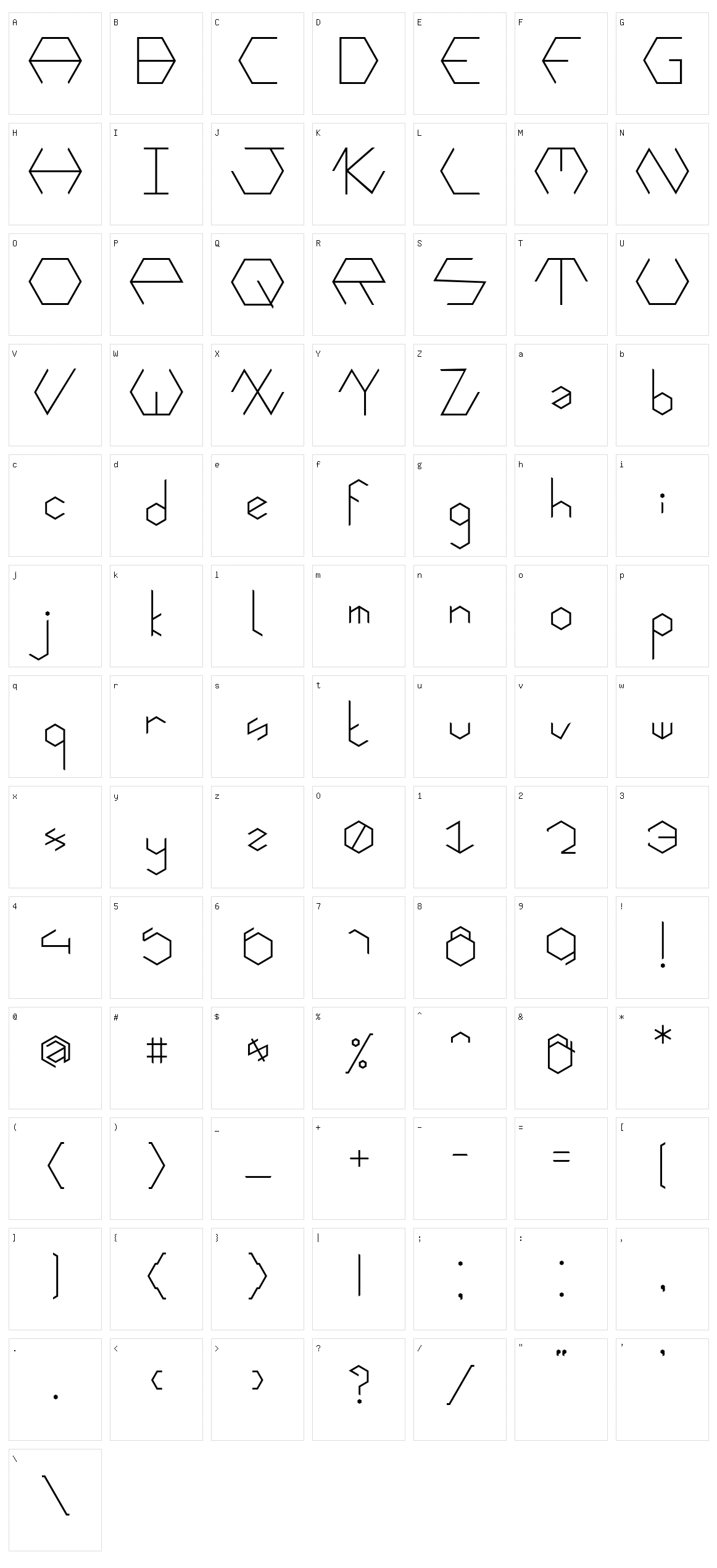Hexafont Character Set